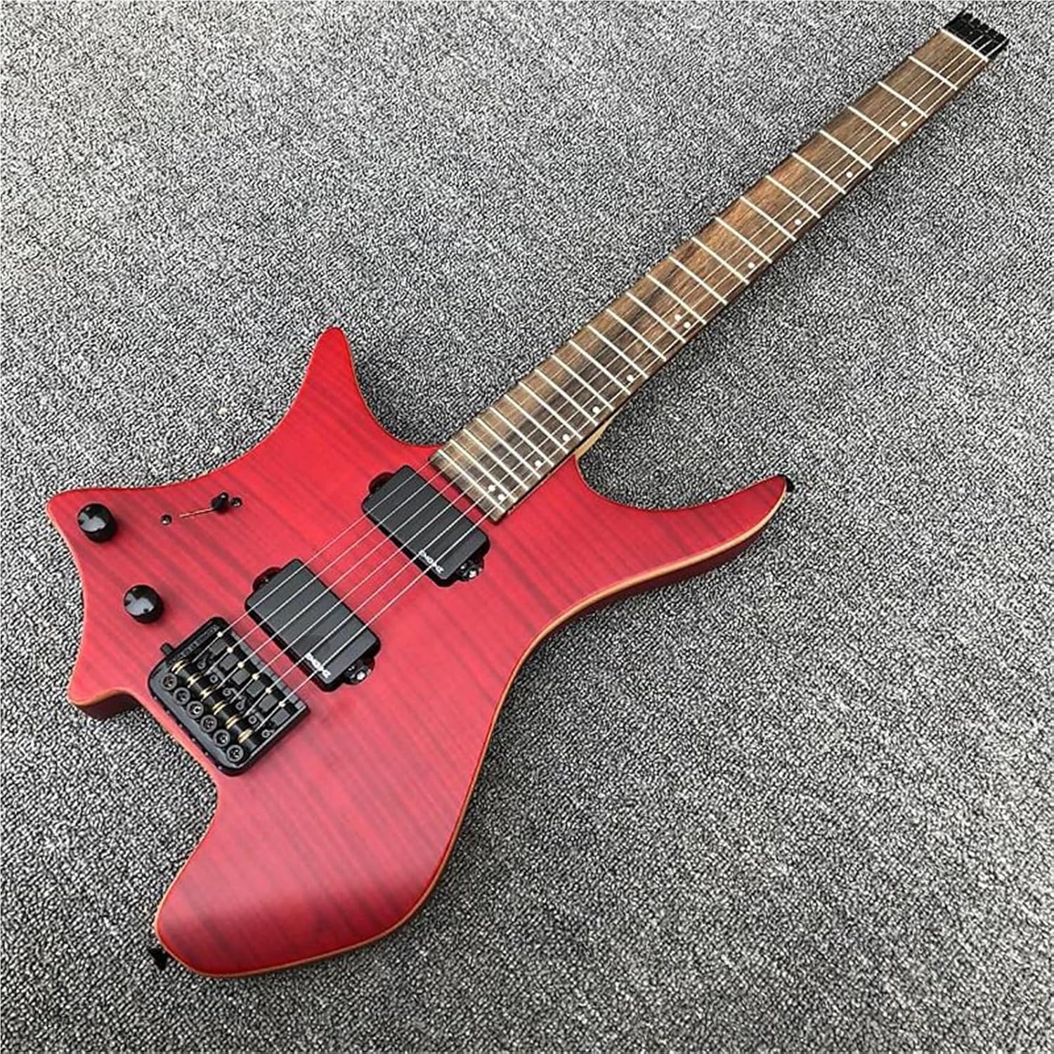 Beginner Electric Guitar Kits Red And Black Tiger Striped Backhand Headless Solid Wood Professional Electric Guitar