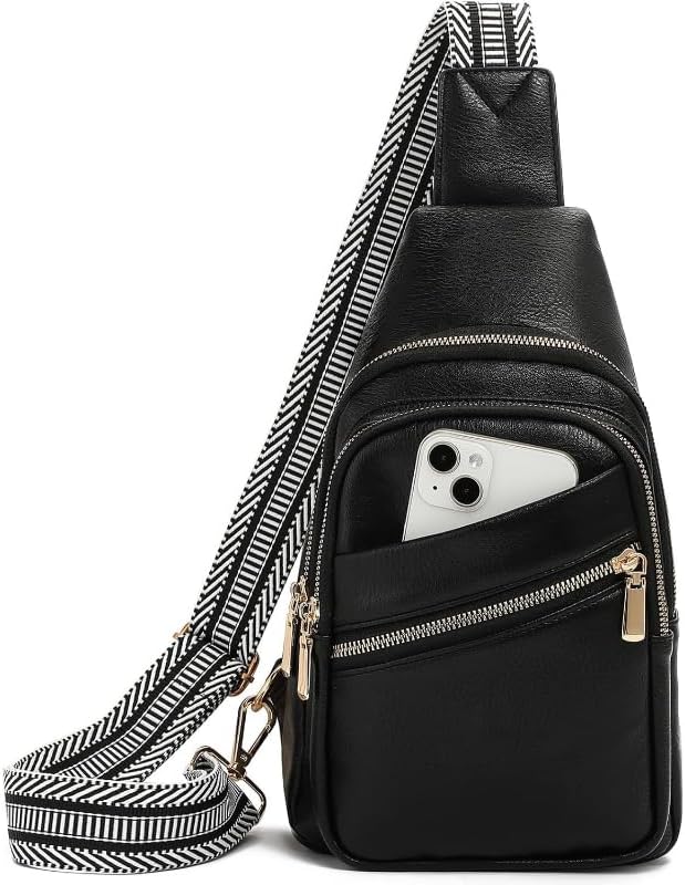 Genuine Leather Sling Bag for Men, Small Anti-Theft Crossbody Fanny Pack Chest Bag for Daily Commute, Travel, Work (Black)