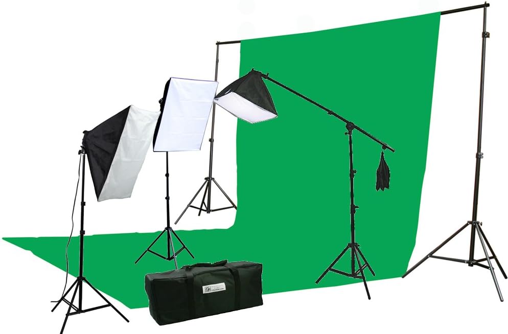 ePhoto 10 X 20 Large Chromakey Chroma Key Green Screen Support Stands 3 Point Continuous Video Photography Lighting Kit H9004SB-1020G