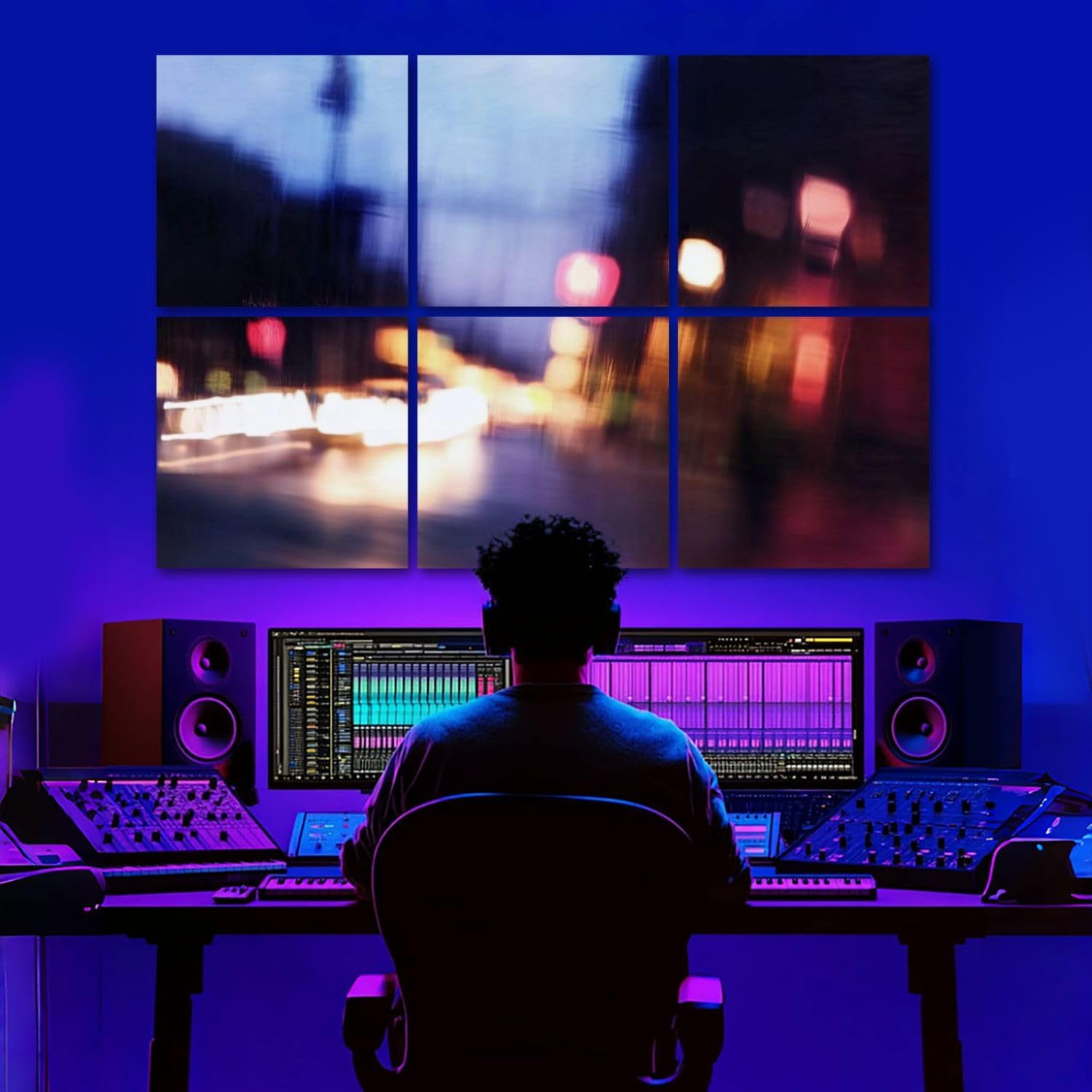 6 Pack Art Acoustic Panels Abstract blurred defocused night city traffic lights bokeh Sound Absorbing Panel 48