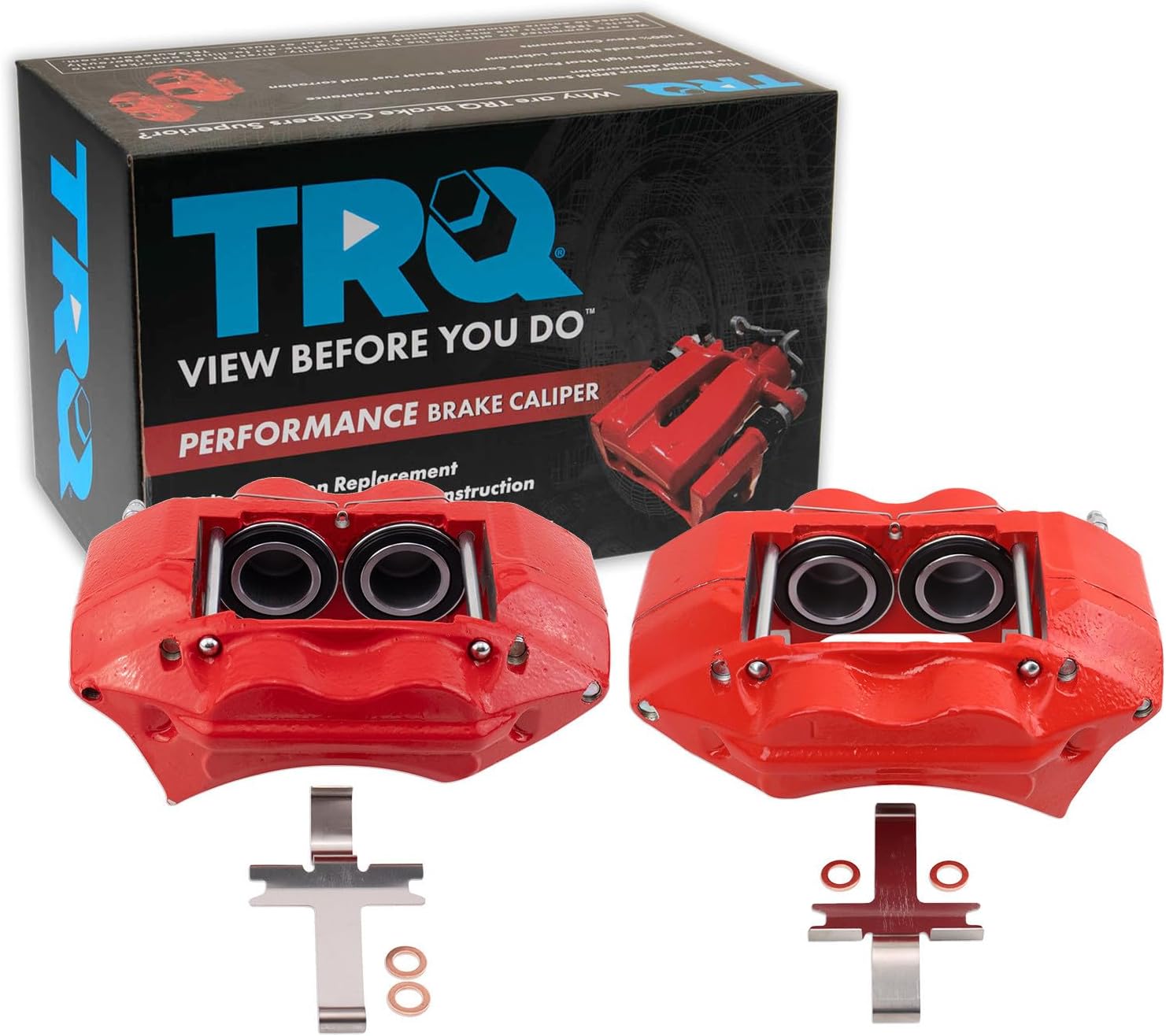 TRQ Front Brake Caliper Set Painted Red Brackets Compatible with 1995-2004 Toyota Tacoma