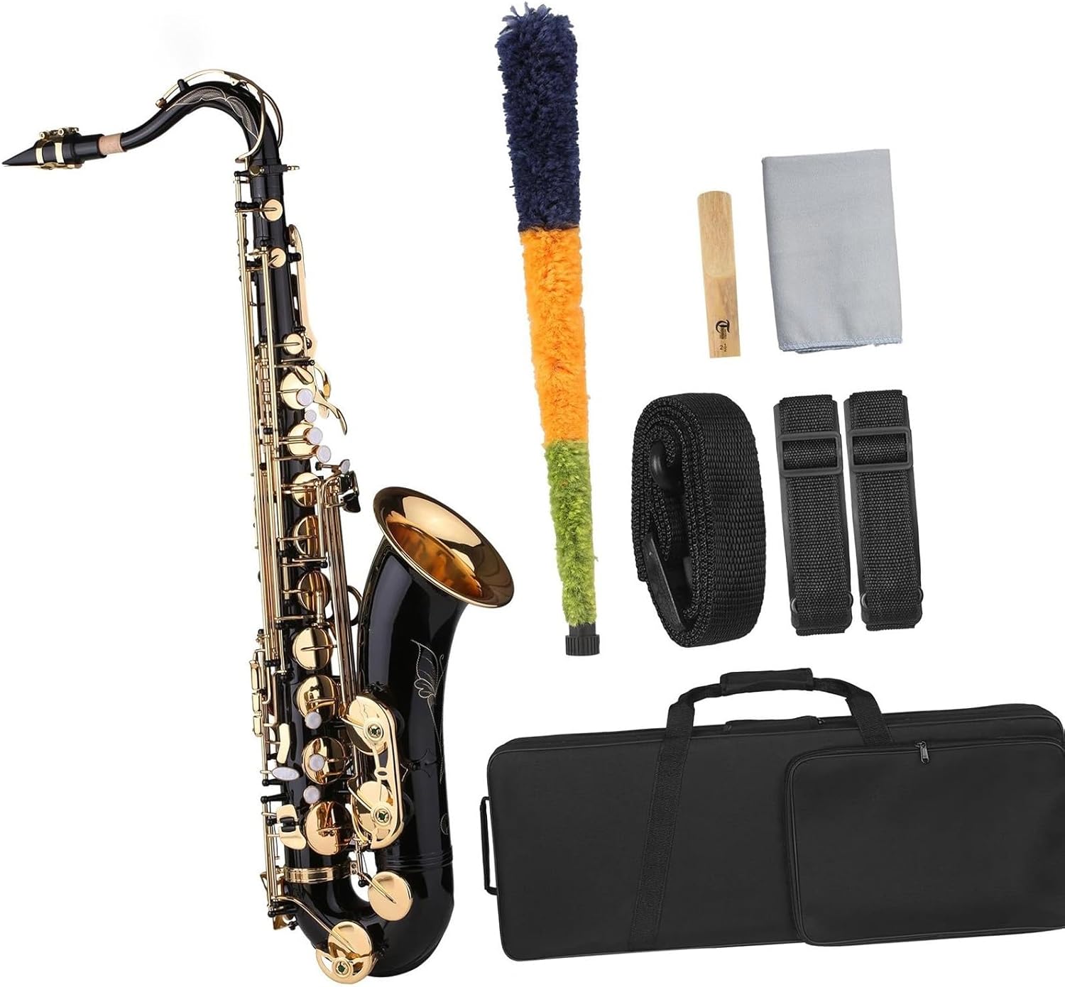 VBDEFRT Woodwind Instruments B-flat Tenor Saxophone Bb Black Lacquer Sax With Case Mouthpiece Reed Neck Strap Cloth