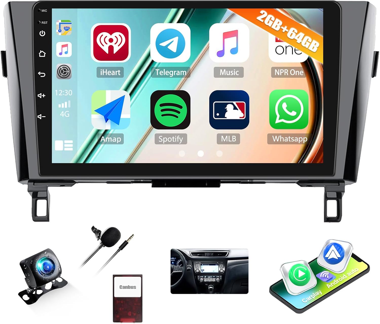 2G+64G Car Stereo for Nissan Rogue 2014-2020 with Wireless CarPlay Android Auto, Android 13 Head Unit, 10