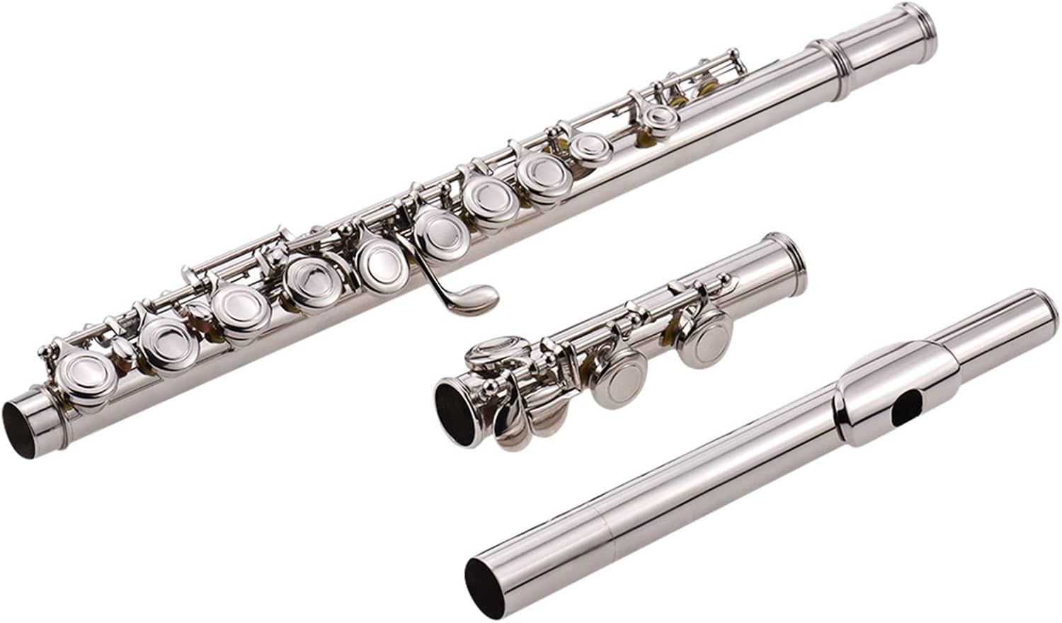 Flute Musical Instrument Western Concert Flute Silver Plated 16 Holes C Key Cupronickel Woodwind Instrument with Cleaning Cloth Stick Bag Starter Flute