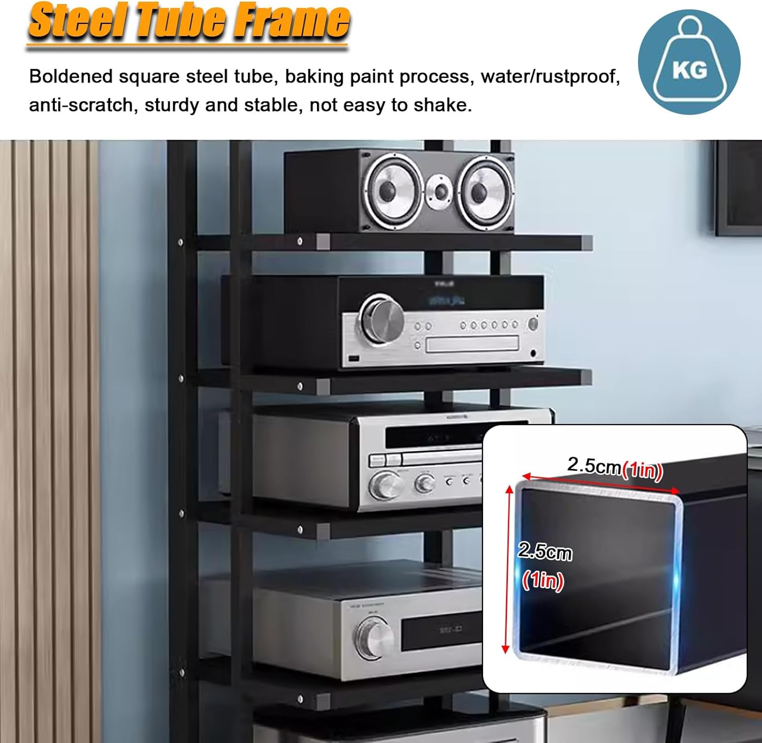 Corner Stereo Stands for Living Room, 6-Tier Media Stand for Home Theater/Bedroom/Office, Mobile Wooden Stereo Cabinet Audio Rack, for Amplifiers/Players/TV Accessories,6 Layer/No Drawers #C