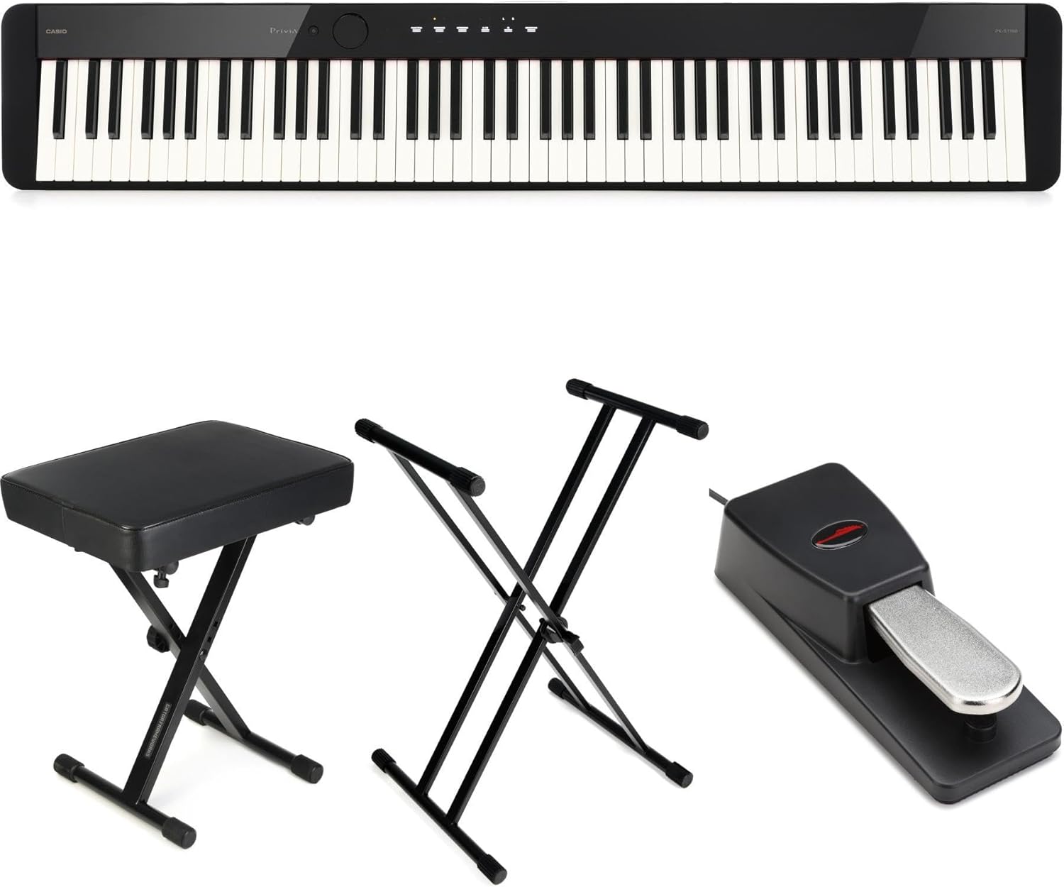Casio Privia PX-S1100 Digital Piano Bundle - Black | Slim Design, Weighted Keys, Bluetooth Connectivity | Includes Stand, Bench, and Pedal | Perfect for Beginners and Professionals