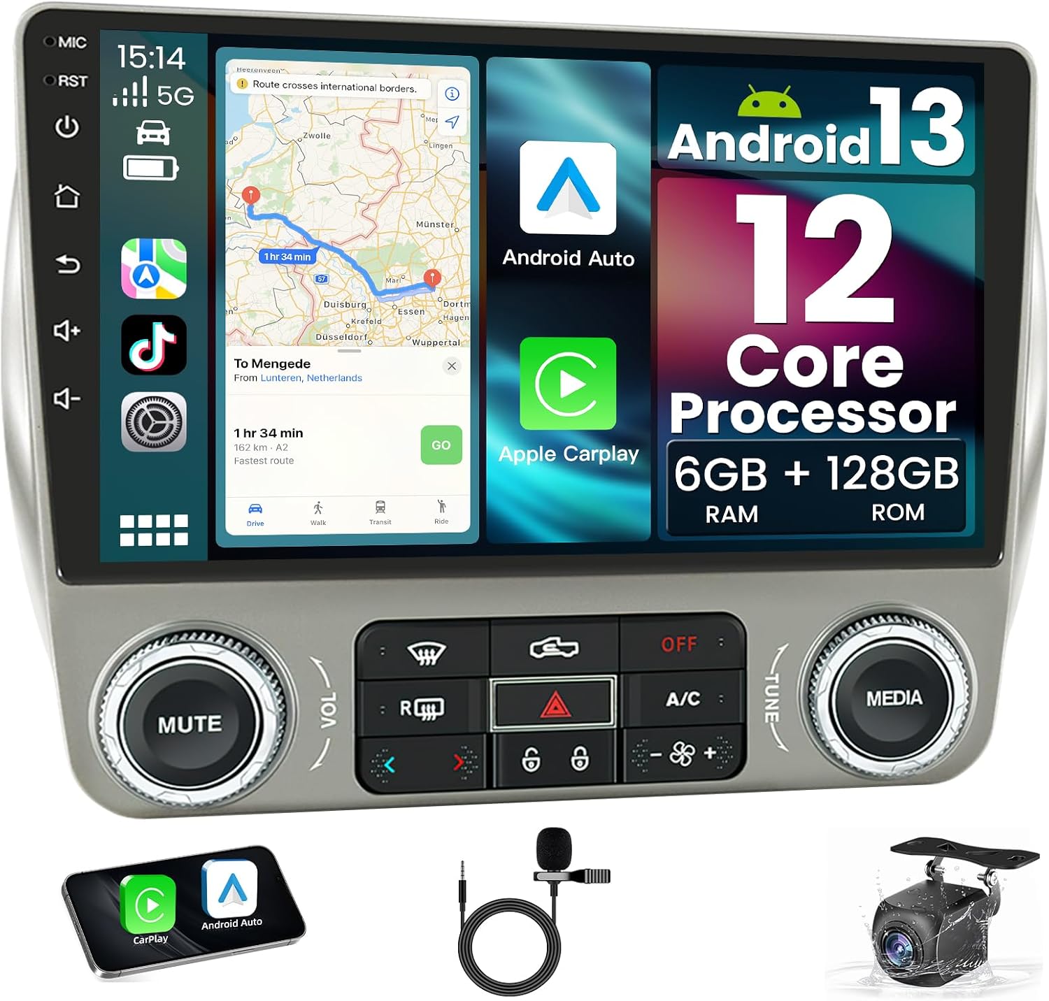 12Core + 128GB Car Stereo Radio for Chevrolet Chevy Camaro 2010-2015: 9“ 1280 * 800 IPS Touchscreen for Camaro Stereo with Wireless CarPlay&Android Auto Bluetooth WiFi GPS AM/FM DSP 1080P Rear Camera
