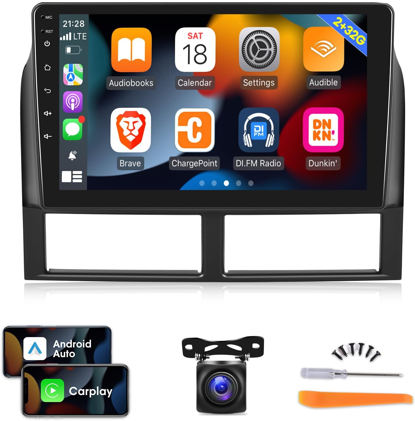 [2G+32G] Car Radio for Jeep Grand Cherokee 1999 2000 2001 2002 2003 2004, 9 inch Android Touch Screen Car Stereo, Carplay/Android Auto/1080P/Bluetooth/WiFi + AHD Backup Camera + MIC