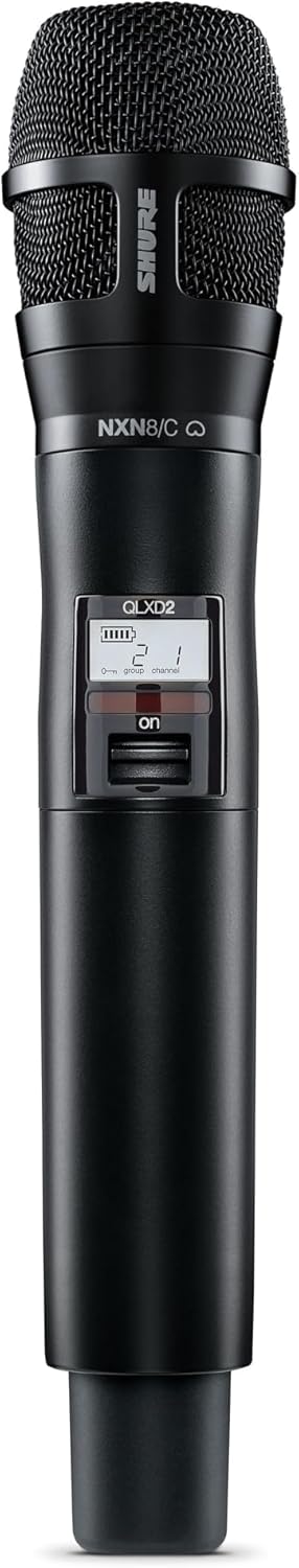 Shure QLXD2/N8CB Handheld Transmitter with Nexadyne 8/C Black Cardioid Vocal Mic Capsule - for use with QLX-D Digital Wireless Microphone Systems, Receiver Sold Separately | H50 Band (QLXD2/N8CB=-H50)
