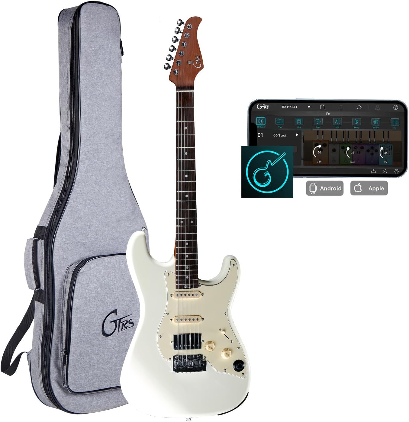 GTRS S800 Smart Electric Guitar Kit with Effects System, HHS Pickup, Loop Drum Machine, 12 Hours Battery Life, Rosewood Fretboard Glossy Paint for Beginner, Professional Player, Performance