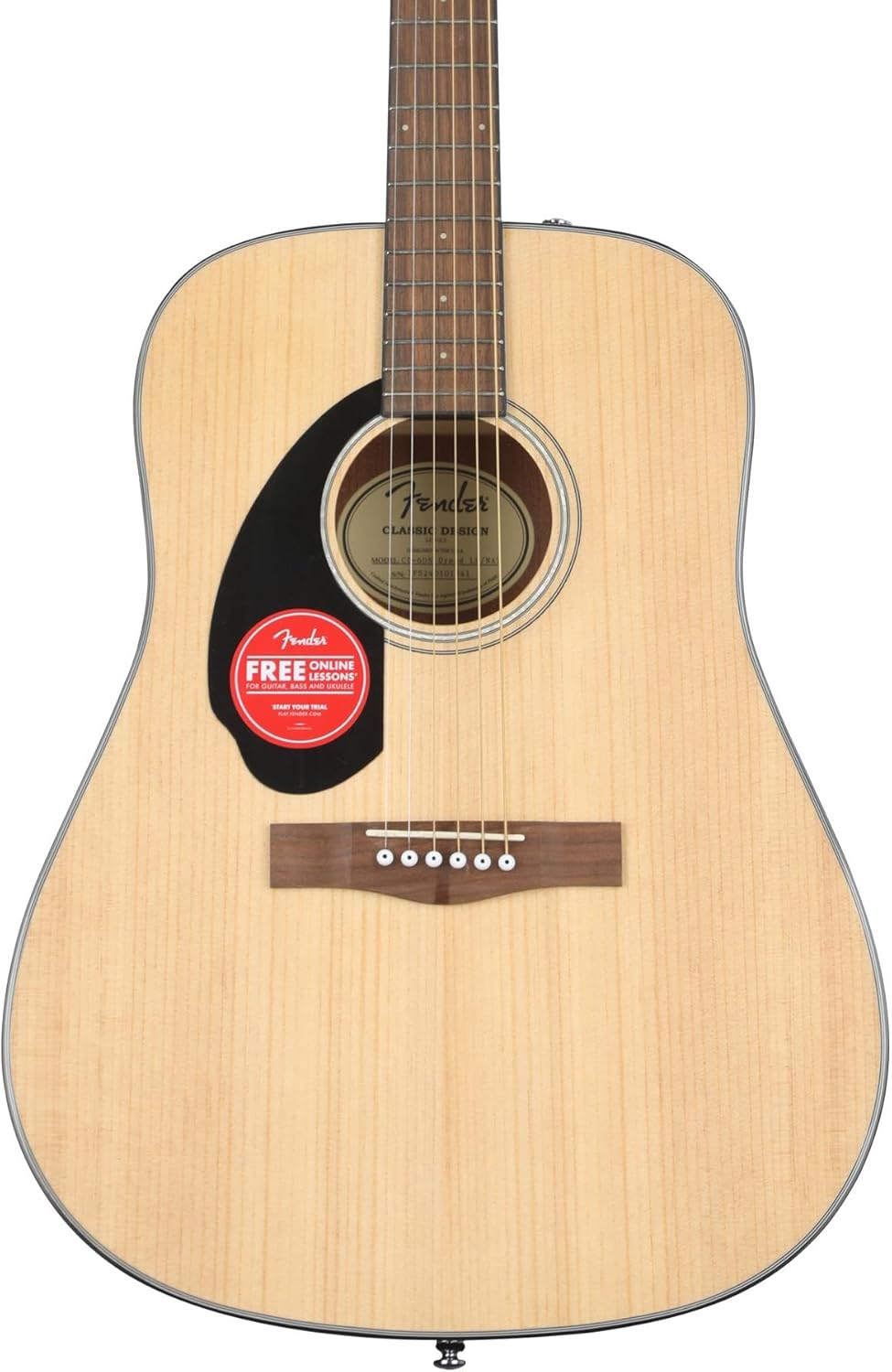 Fender CD-60S Left-Handed Acoustic Guitar - Natural Finish, 6-String, Solid Spruce Top, Mahogany Back, Sides, and Neck, Walnut Fingerboard, Includes Strap and Tuner