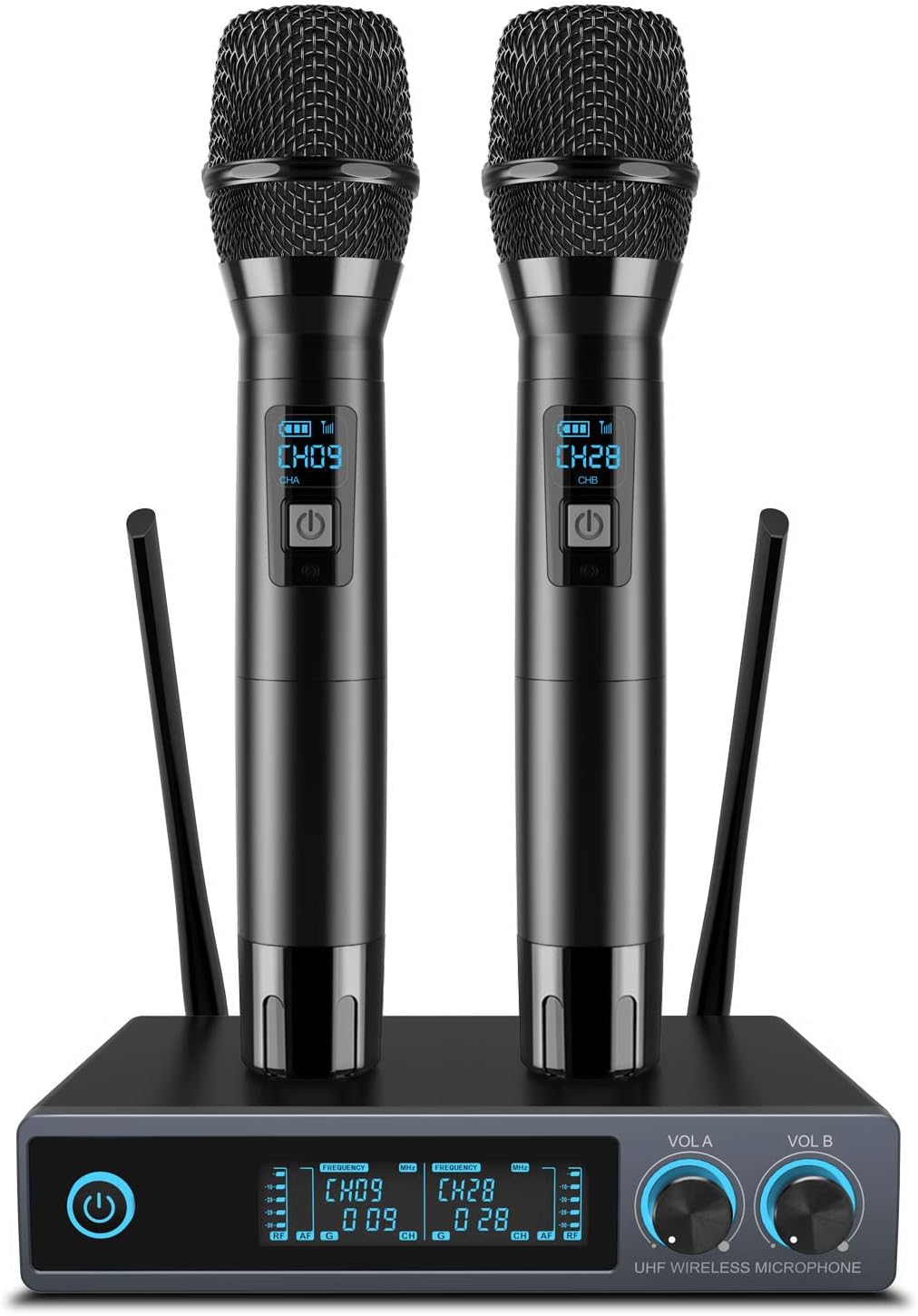 VeGue Wireless Microphone System, Metal Professional UHF Dual Channel Handheld Cordless Dynamic Mic Set for Home Karaoke,Church, DJ, Wedding, Meeting, Events, 200ft