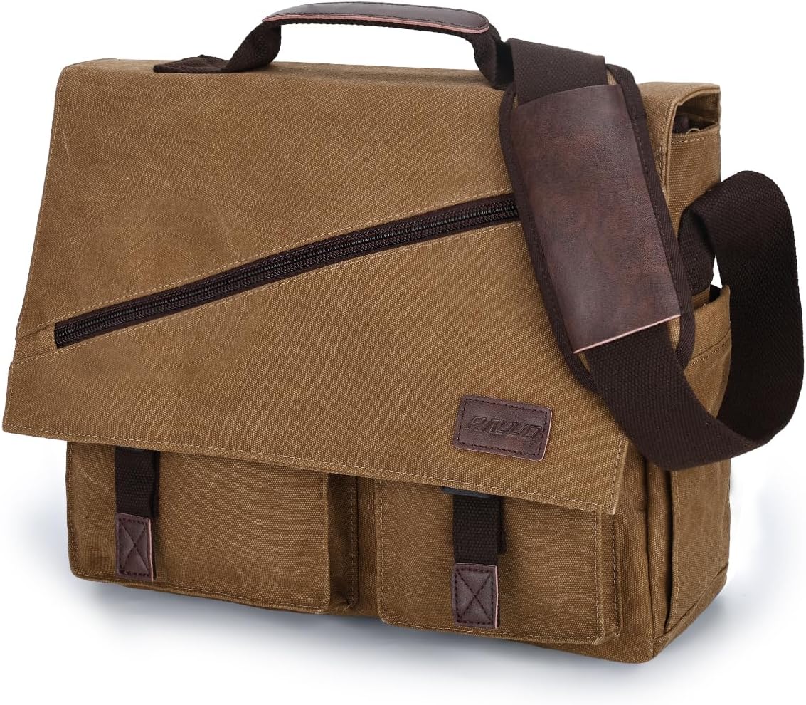 Messenger Bag for Men,Water Resistant Canvas Satchel 14 15.6 17 Inch Laptop Briefcases Business Shoulder Bag by RAVUO
