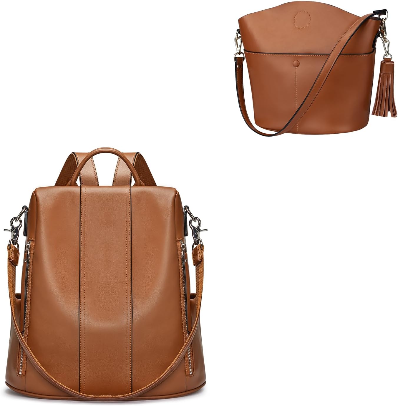 S-ZONE Leather Backpack Purses bundle with Crossbody Purse Bucket Shoulder Bag