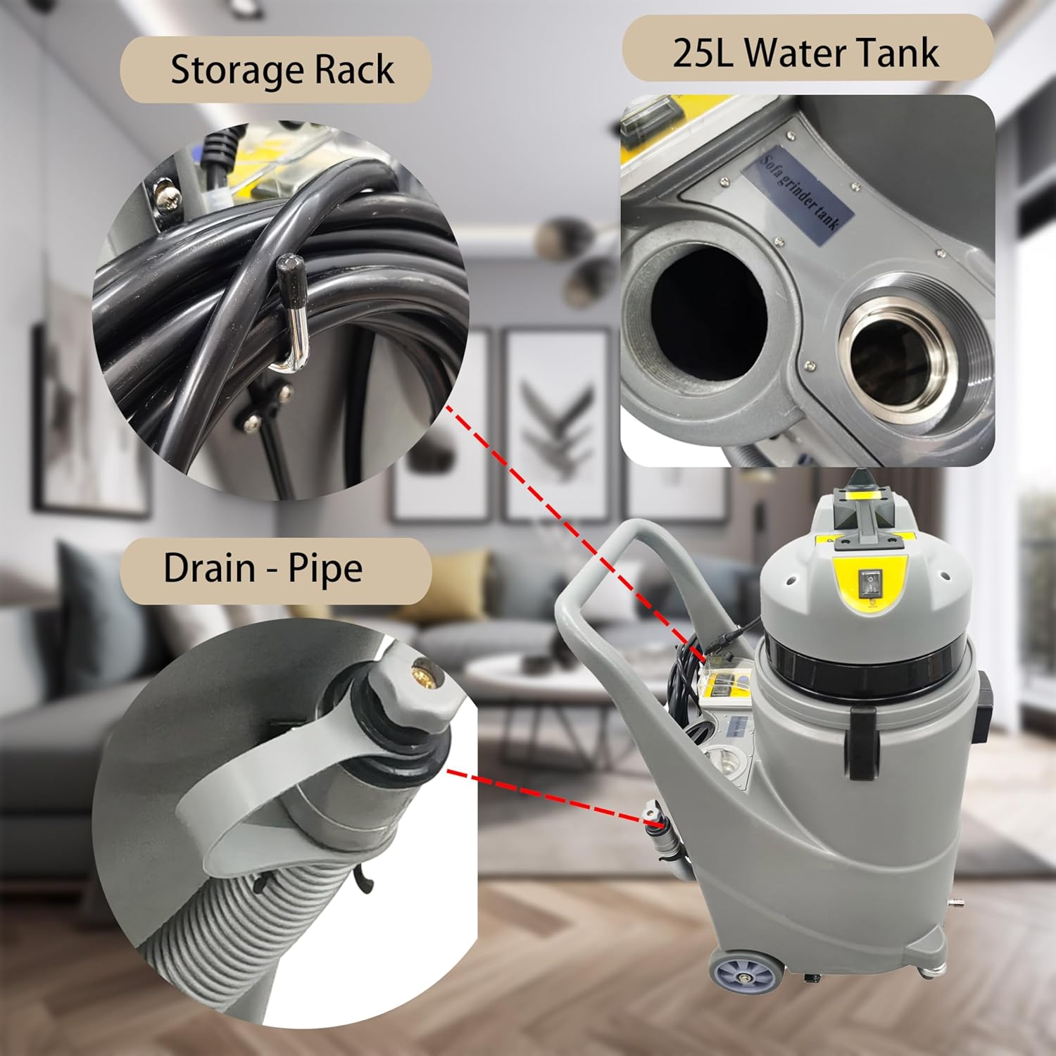 110V Carpet Extractor Machine 7.9gal(30L) Wet Dry Vacuum Cleaner with 3-in-1 Spray/Wash/Dry, With Grinding Head for Home Commercial Use 1000W