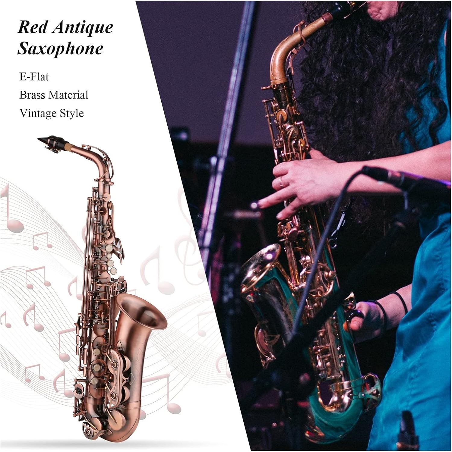 Saxophone RedAntique E-Flat Brass Material & Carrying Case Cleaning Cloth Brush Sax Strap Mouthpiece Music Instruments Student Saxophone