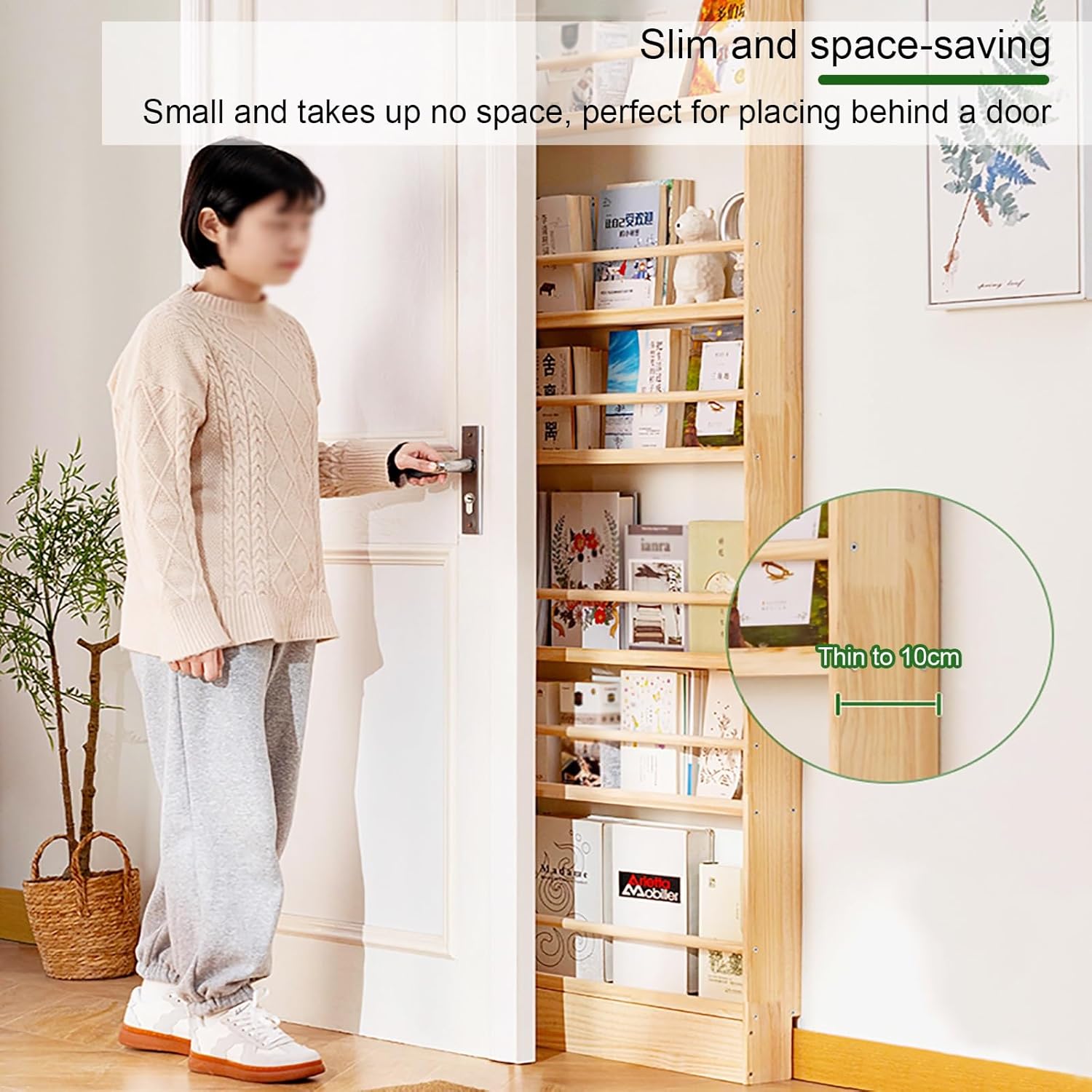 Behind Door Bookshelf, 4/5-Tier Wall Mounted Book Display Shelf, Storage Organizer, Space-Saving Open Storage Rack for Kids Room, Living Room, Study(120 * 60cm/47.2 * 23.6in)