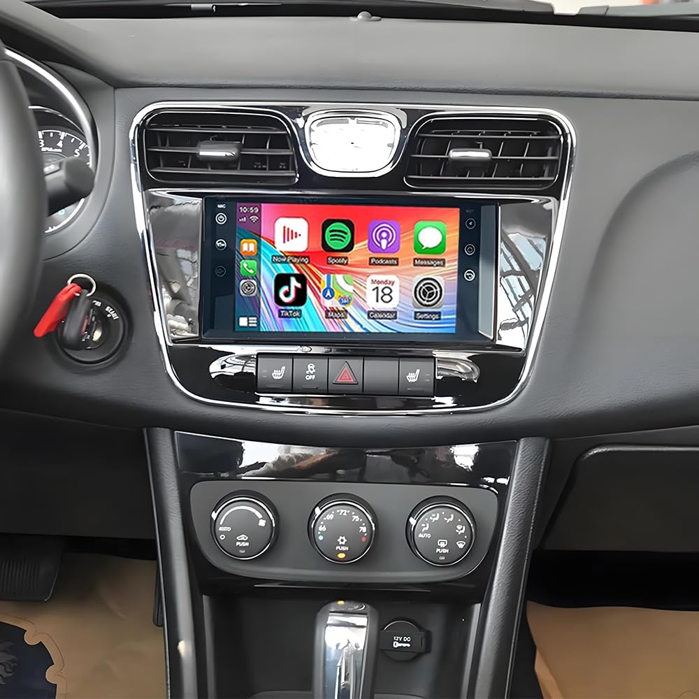 Double Din Car Stereo Radio Upgraded for 2011 2012 2013 2014 Chrysler 200 GPS Navi Head Unit 7 inch Touch Screen Android 14 Support Wireless Carplay Android Auto-/FM/SWC/WiFi/Bluetooth/Camera