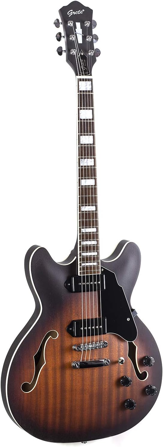 GROTE Electric Guitar Semi-Hollow Body Guitar matte finished P90 Pickups (Vintage Sunburst)