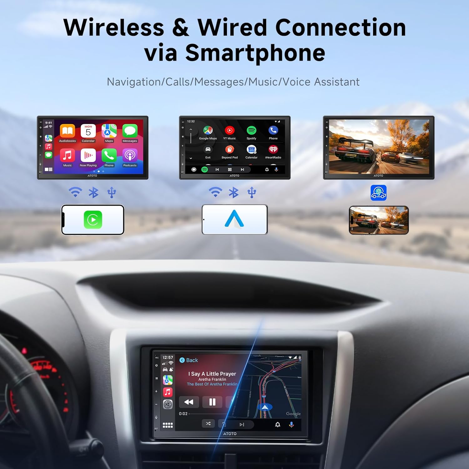 A5L 7inch Android Double Din Car Stereo with 1080P DVR Dash Cam&Backup Camera, Wireless CarPlay/Android Auto, Wi-Fi/Bluetooth/USB, 24EQ, DSP, GPS Tracking, LRV, Mirror Link