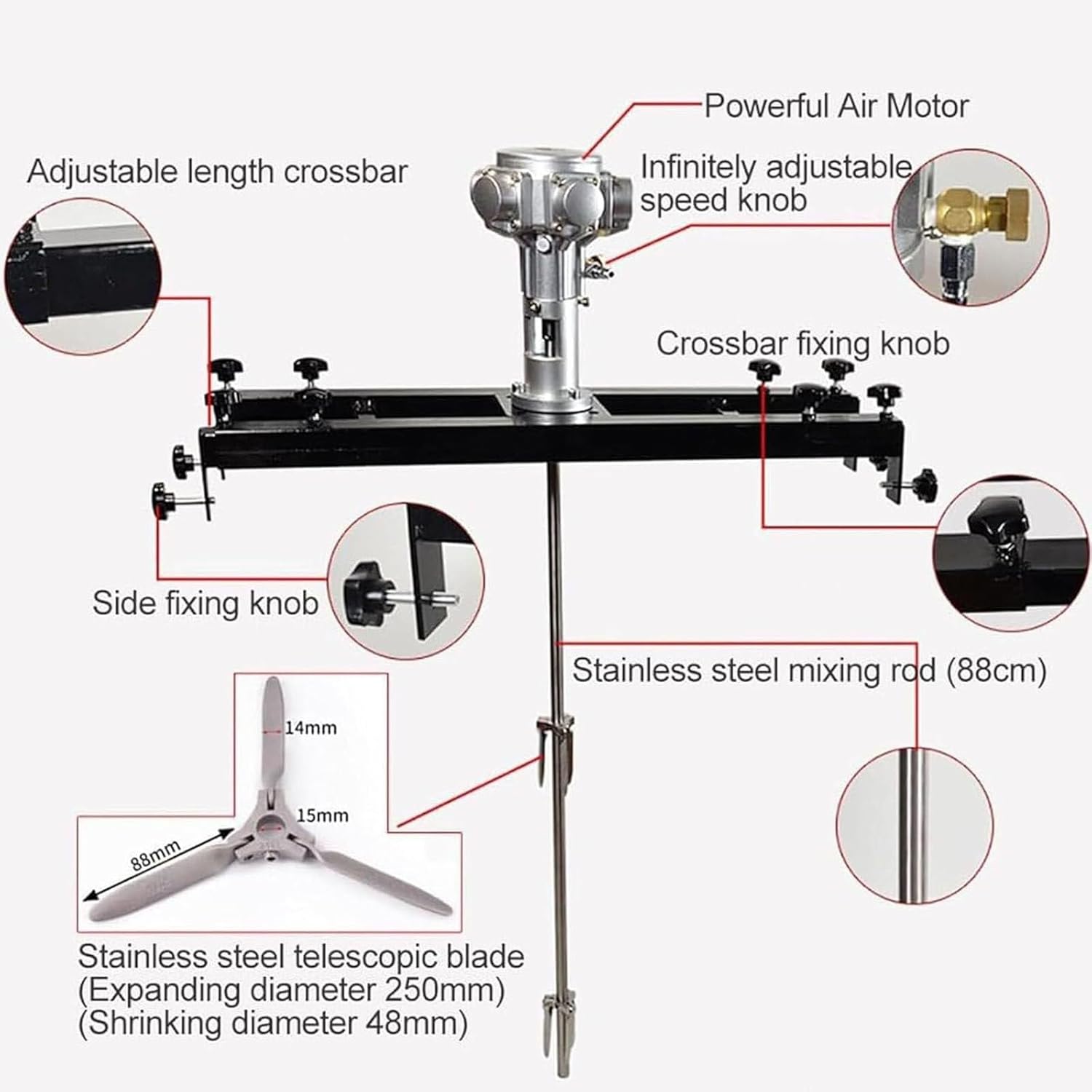 Pneumatic Agitator, Bung Mount Tank Barrel Drum Mixer Pneumatic Bracket Mixer, Paint Stirring Machine Bracket Air Agitator