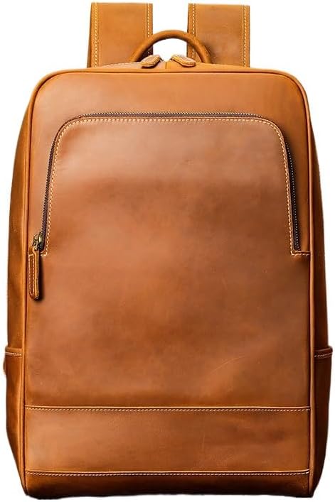 Genuine Leather Backpack for Men 15.6 Inch Laptop Bag Premium Madagascar Top-Grain Leather Gift Box (Brown)