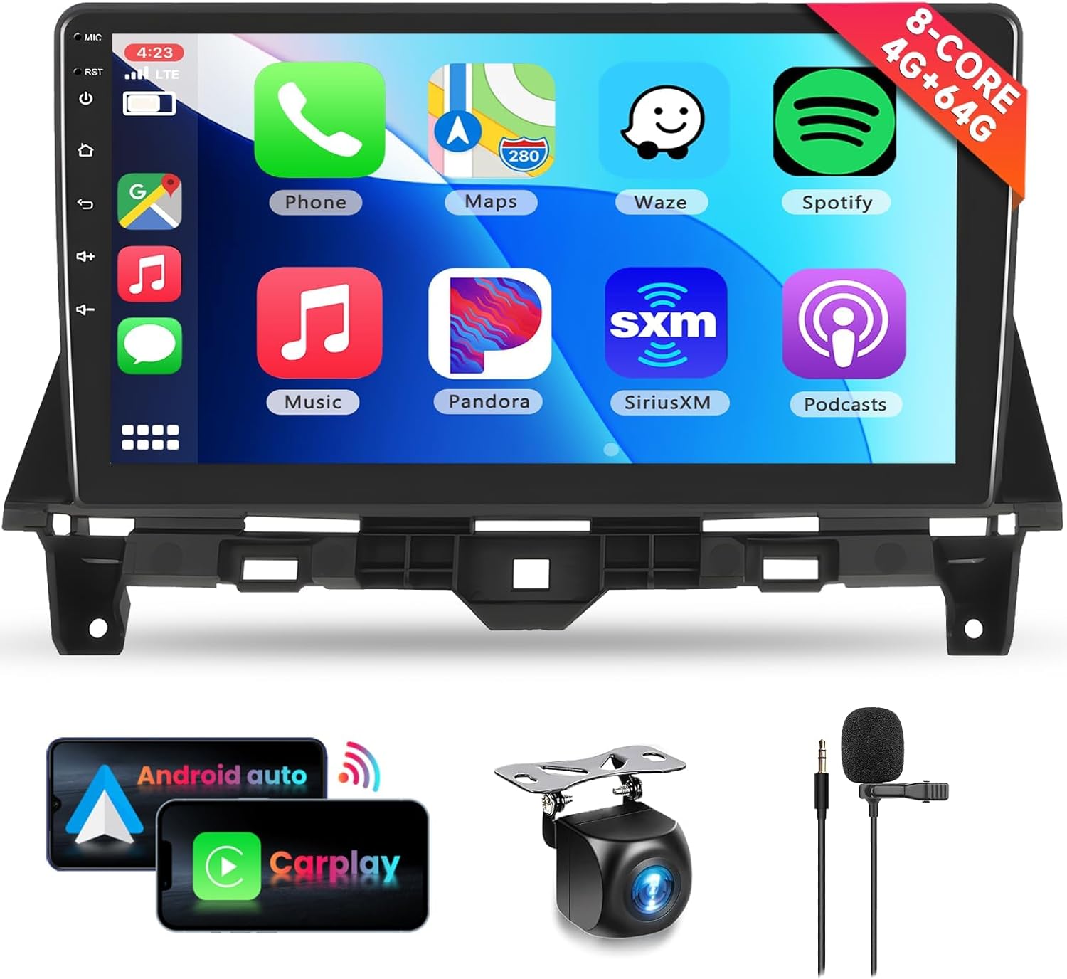 8 CORE 4G+64G Car Radio Stereo for Honda Accord 2008-2013 with Wireless CarPlay/Android Auto, 10.1 inch 1280 * 720P IPS Touch Screen Android 13 GPS WiFi Bluetooth 32-Band DSP SWC HD Camera