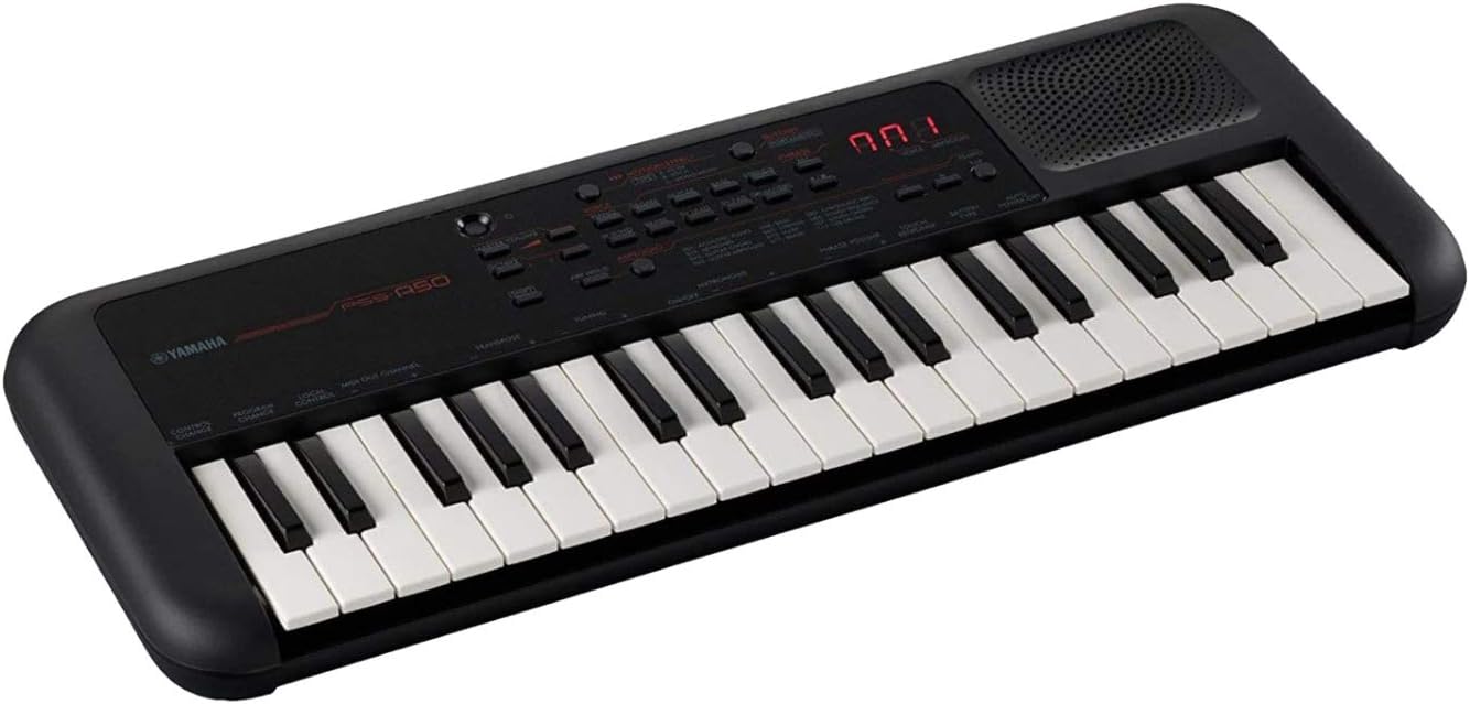 Yamaha 37-Mini Key Musical Keyboard Piano featuring Portable Design, 42 Instrument Voices, Phrase Recorder, Built-In Speakers, Battery Power, Black (PSS-A50)
