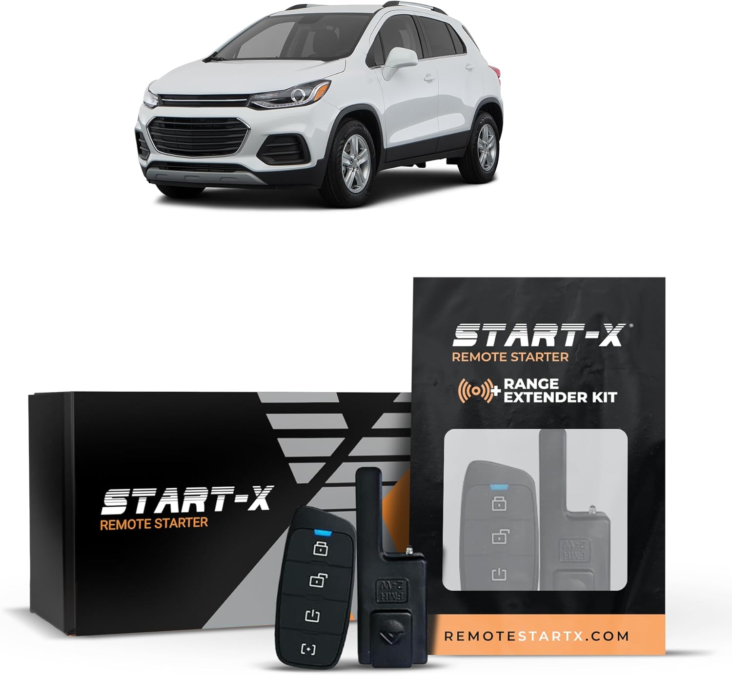 Start-X Remote Starter Kit + 3000ft 2 Way Range Extender for Chevrolet Trax (2013, 2014, 2015, 2016, 2017, 2018, 2019, 2020, 2021, 2022) Vehicles with Key Ignition