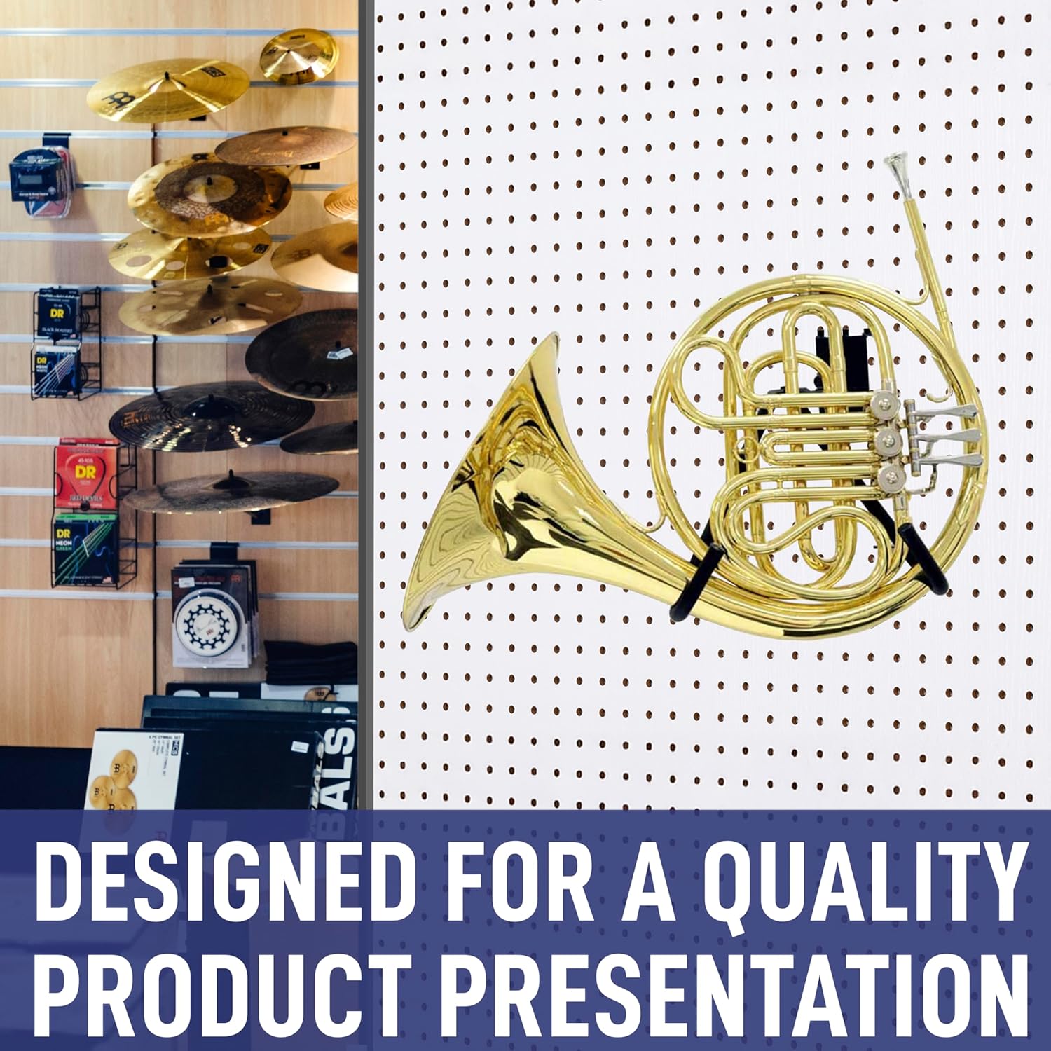 Metal Adjustable French Horn Holder Display for Slatwall or Pegboard (Quantity 5) (5, Black)