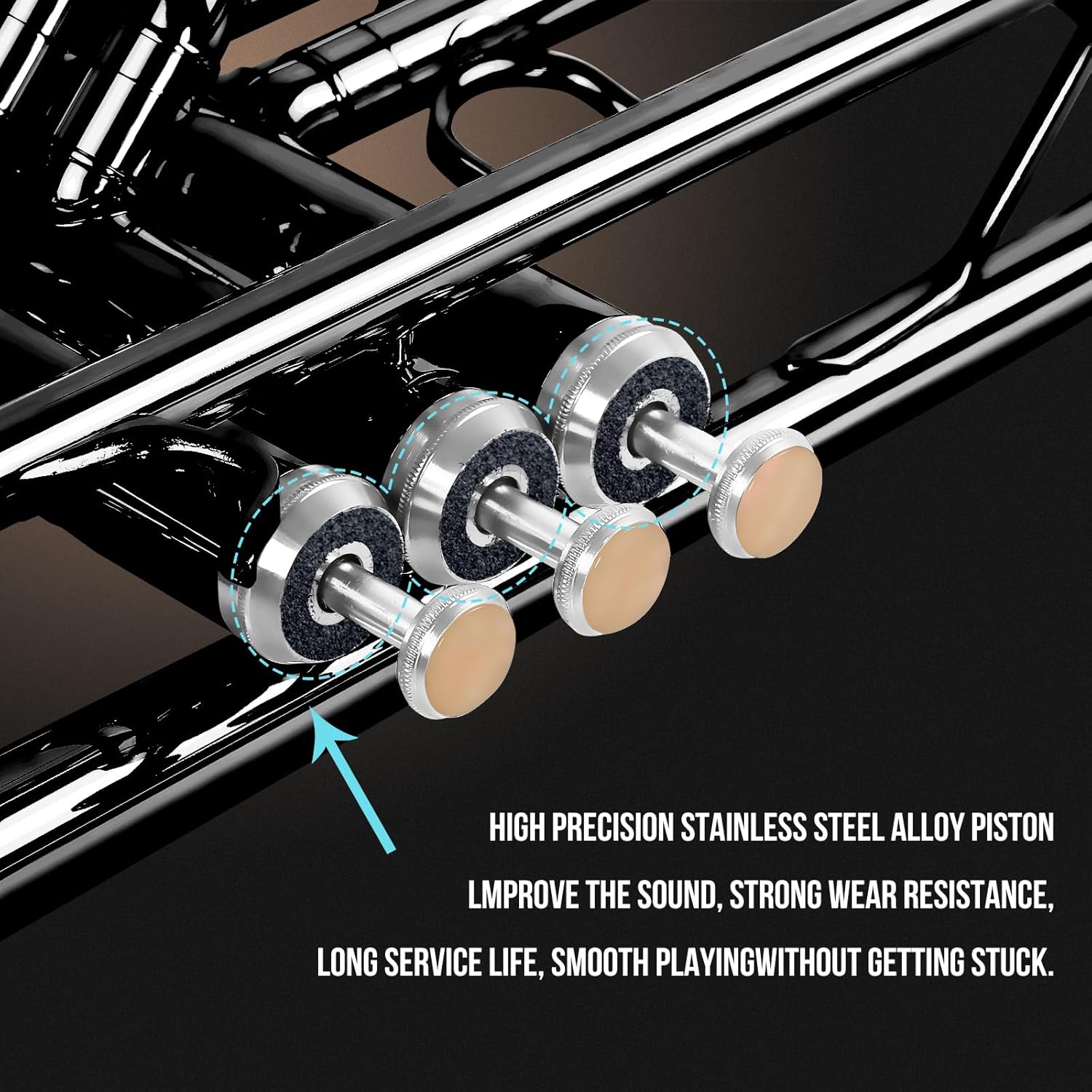 Soulmate Trumpet Brass Standard Bb Trumpet Instrument for Student School Band Orchestra Adult Beginner with Hard Case, Cleaning Kit, 7C Mouthpiece and Gloves, Black