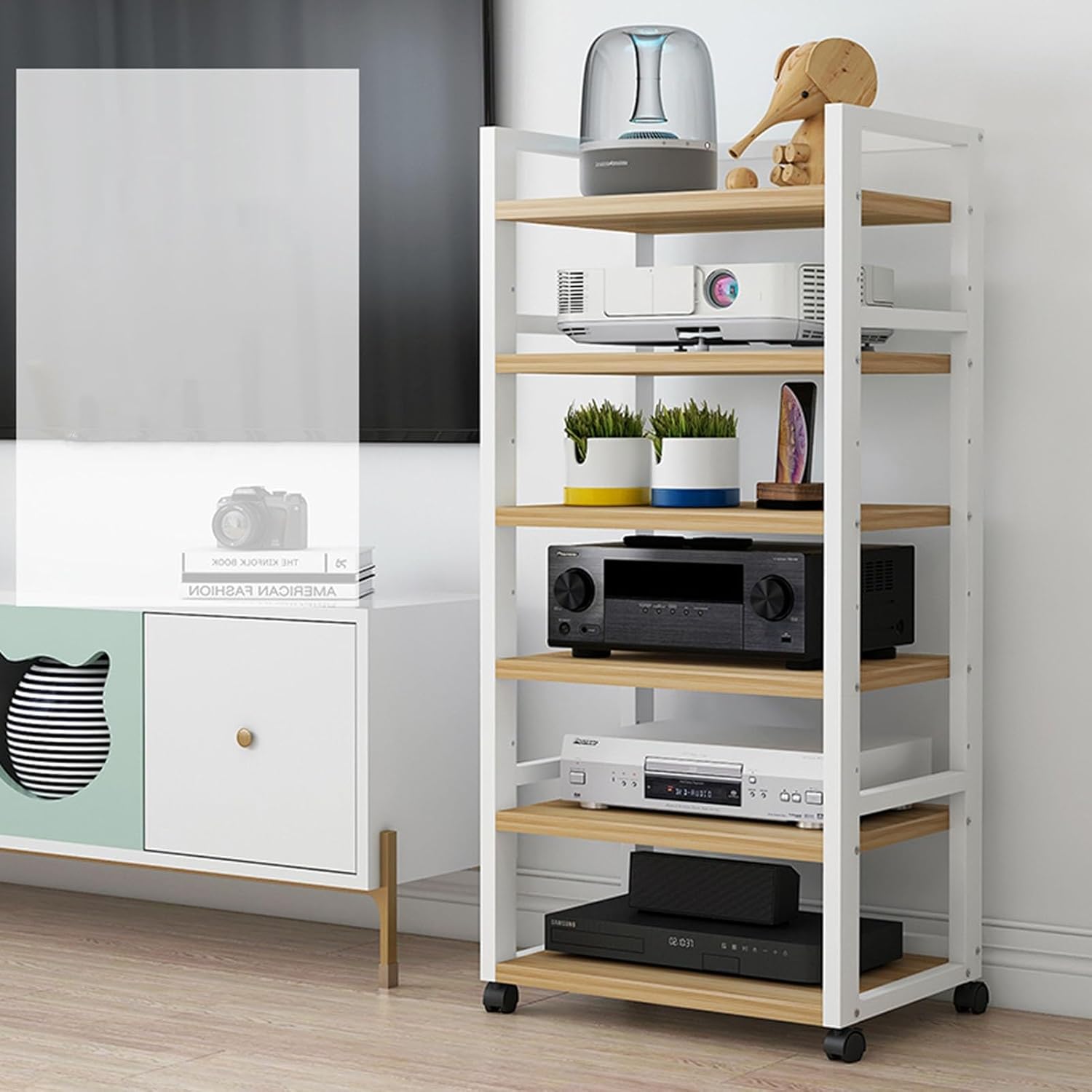 Movable Media Stand 6-Tier Movable Audio/Video Media Stand Media Center Stereo Component Storage Cabinet (Color : C)