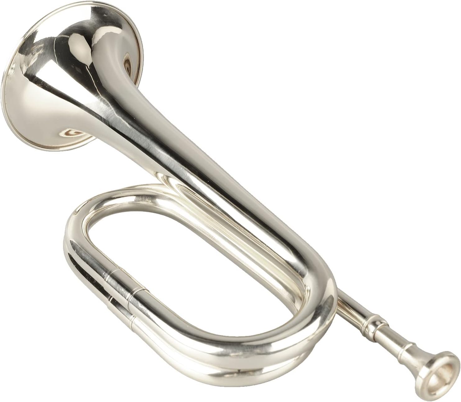 Military Bugle Brass Cavalry Trumpet with Mouthpiece for Beginners Marching Band Cavalry Style Outdoor Ceremonies(Silver)