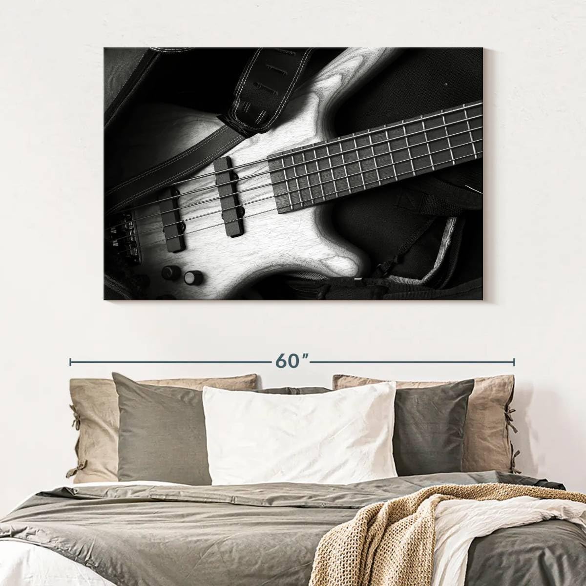 ElephantStock - Monochromatic Bass Guitar Wall Art - Horizontal Canvas Wall Art - Living Room Wall Decor - Photography Music Canvas Art - Black And Gray Decor - 51