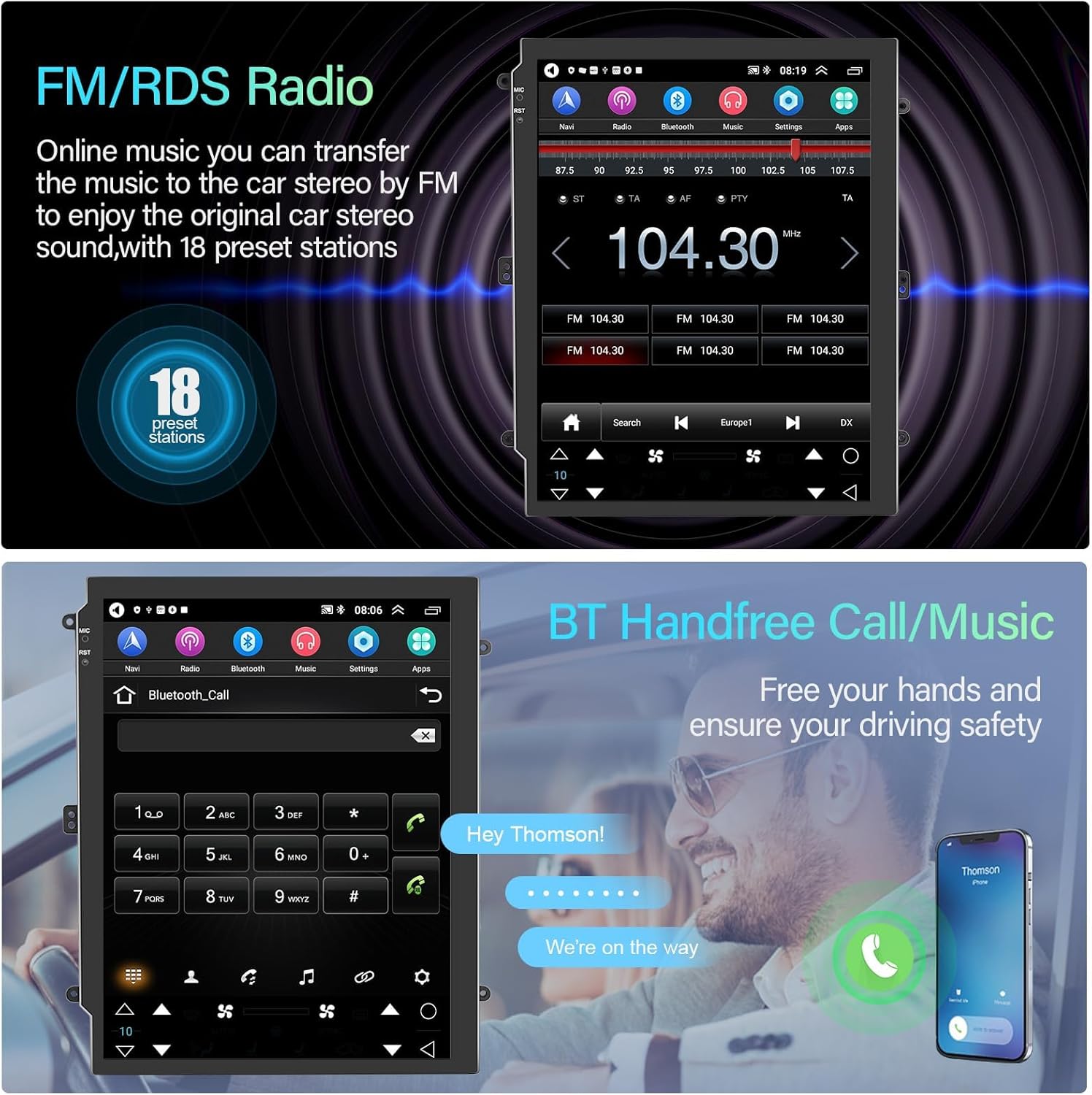 2G+64G Android 13 Car Stereo Radio for Ford Focus 2012-2018 with Wireless CarPlay/Android Auto, 9.7 inch Touch Screen Head Unit, GPS Navigation WiFi Bluetooth SWC HiFi Audio HD Backup Camera