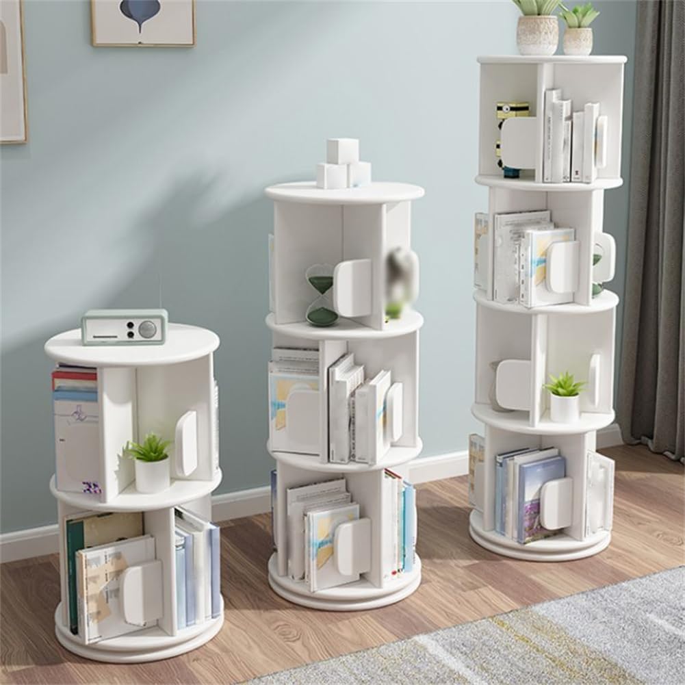 KWOKING RubberWood Geometric Bookcase Modern Rotatable Bookshelf 360° Rotating Bookshelf Landing Bedroom Study Corner Shelf Creative Desktop Display Bookshelf Rack White 15.7