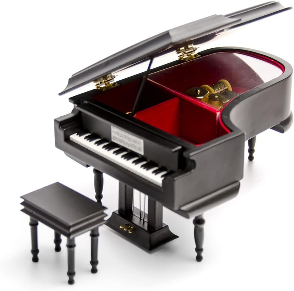 Sophisticated 30 Note Miniature Musical Matte Black Grand Piano with Bench - Come Back to Sorrento