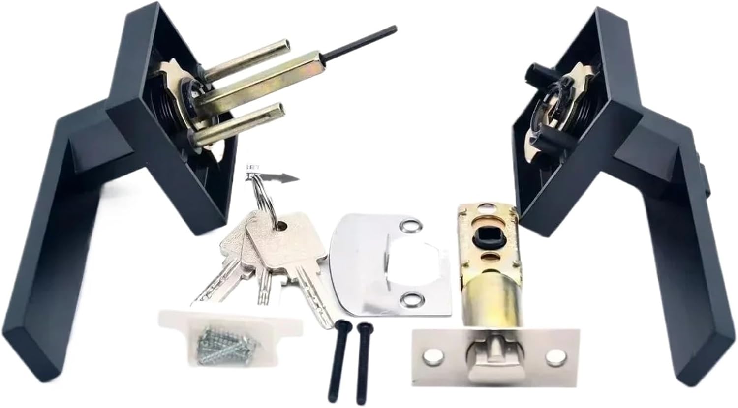 Interior Door Handle Lock with Core/pin for Bedroom, Heavy-Duty Kit, Safety Accessory(Black)