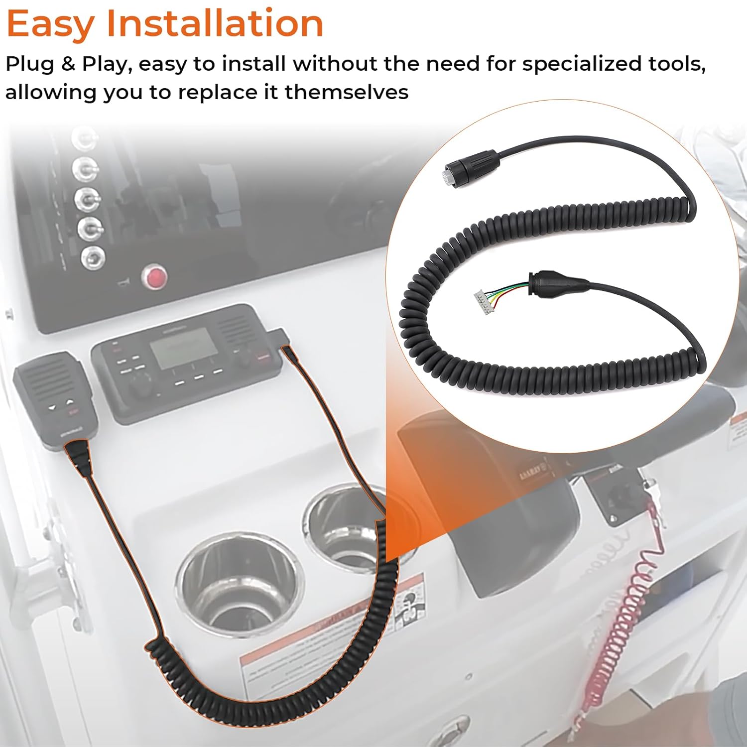 motoparty for Garmin VHF 200 Radio Microphone Mic Cord Cable Coiled Connector Cable Upgrade (Black)