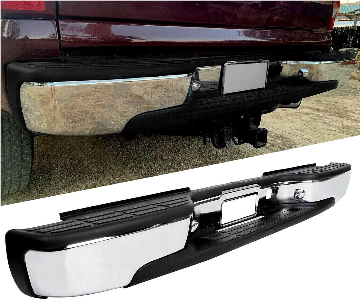 KUAFU Rear Step Bumper Compatible with 1999-2007 Chevy Chevrolet Silverado GMC Sierra 2500 HD 3500 Truck Chrome Steel Replacement for GM1103129 12473000 GM1103141 GM1191121