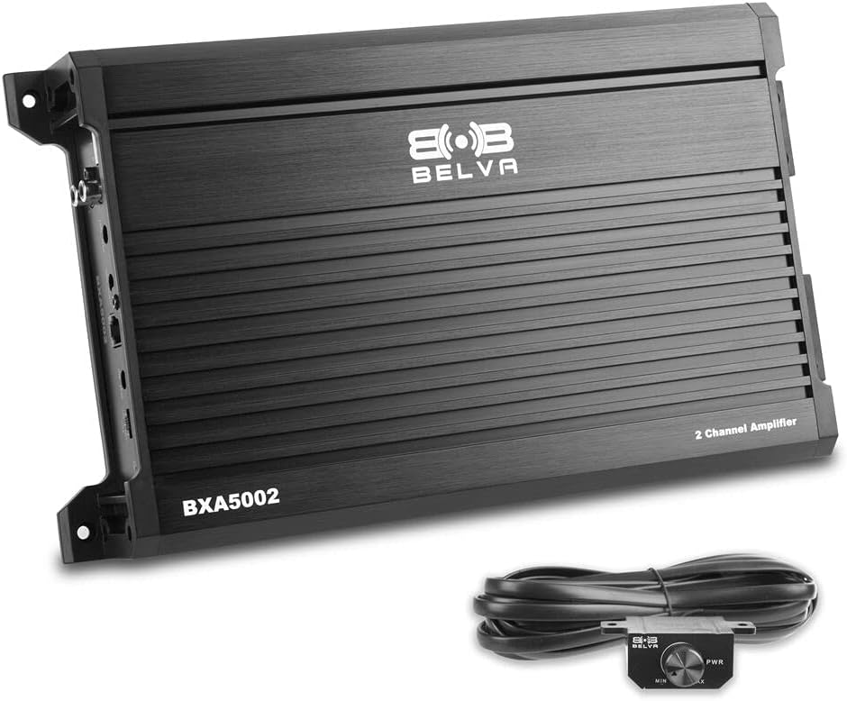 Belva BXA5002 500W Peak BX-Series 2-Ohm Stable Class-A/B 2-Channel Car Audio MOSFET Amplifier with Remote Subwoofer Level Control