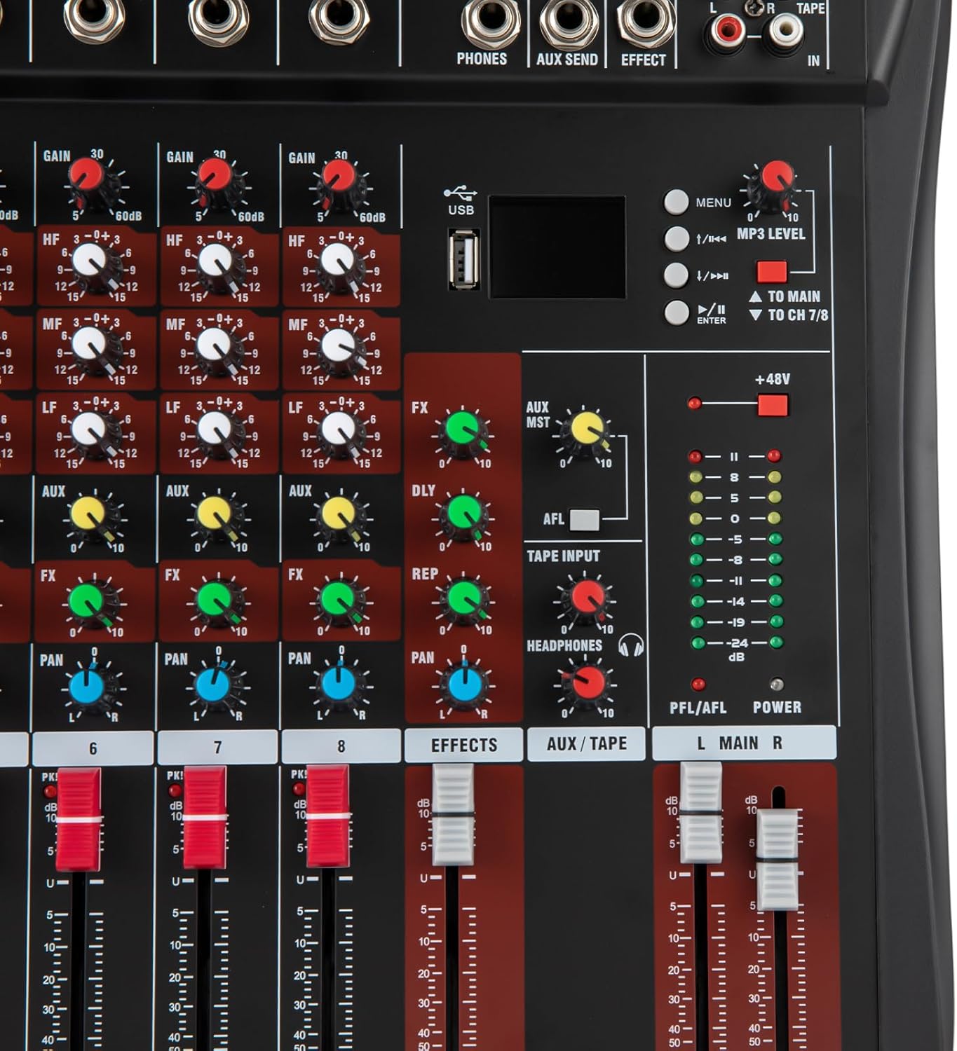 8-Channel Audio Mixer 110V Professional Live Studio DJ USB Bluetooth Stage Mixing Console 18W