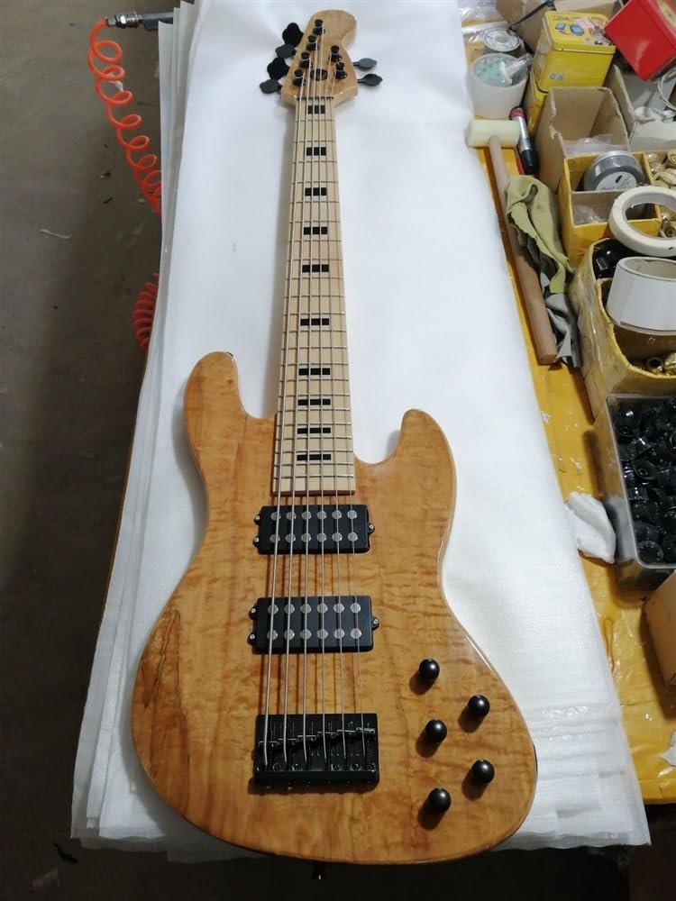 Custom Original Wood Color Jazz Bass Solid Ash Body With Quilted Maple Veneer Active HH PickupS 6 Strings Customized