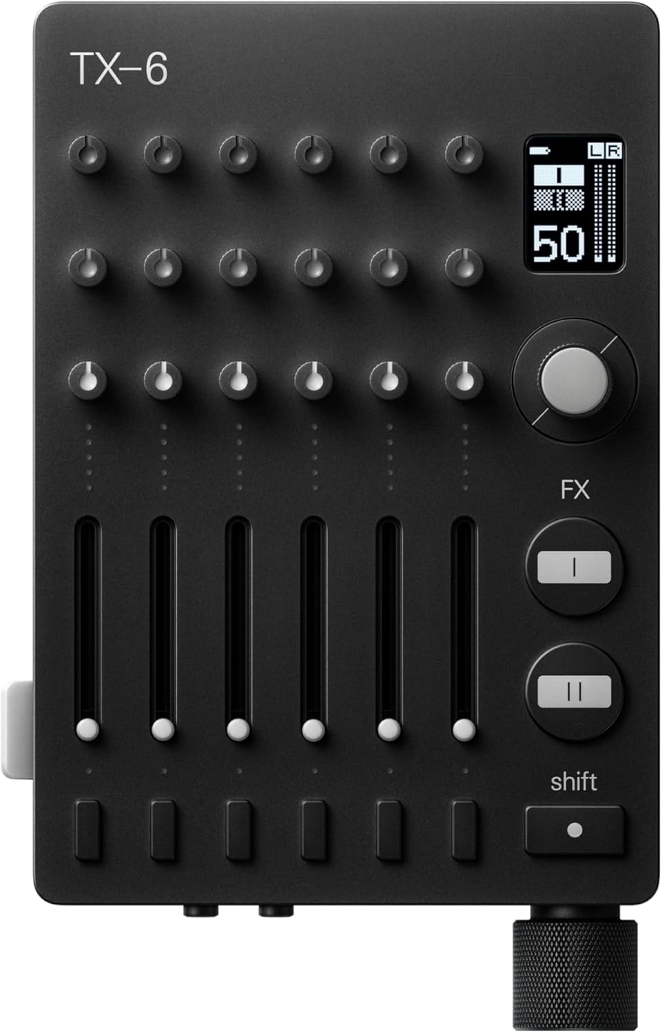 teenage engineering TX–6 portable and rechargeable 6 stereo channel mixer, usb audio interface and sound card, 8 hour battery life, built-in effects, ble and usb midi, iOS compatible (black)