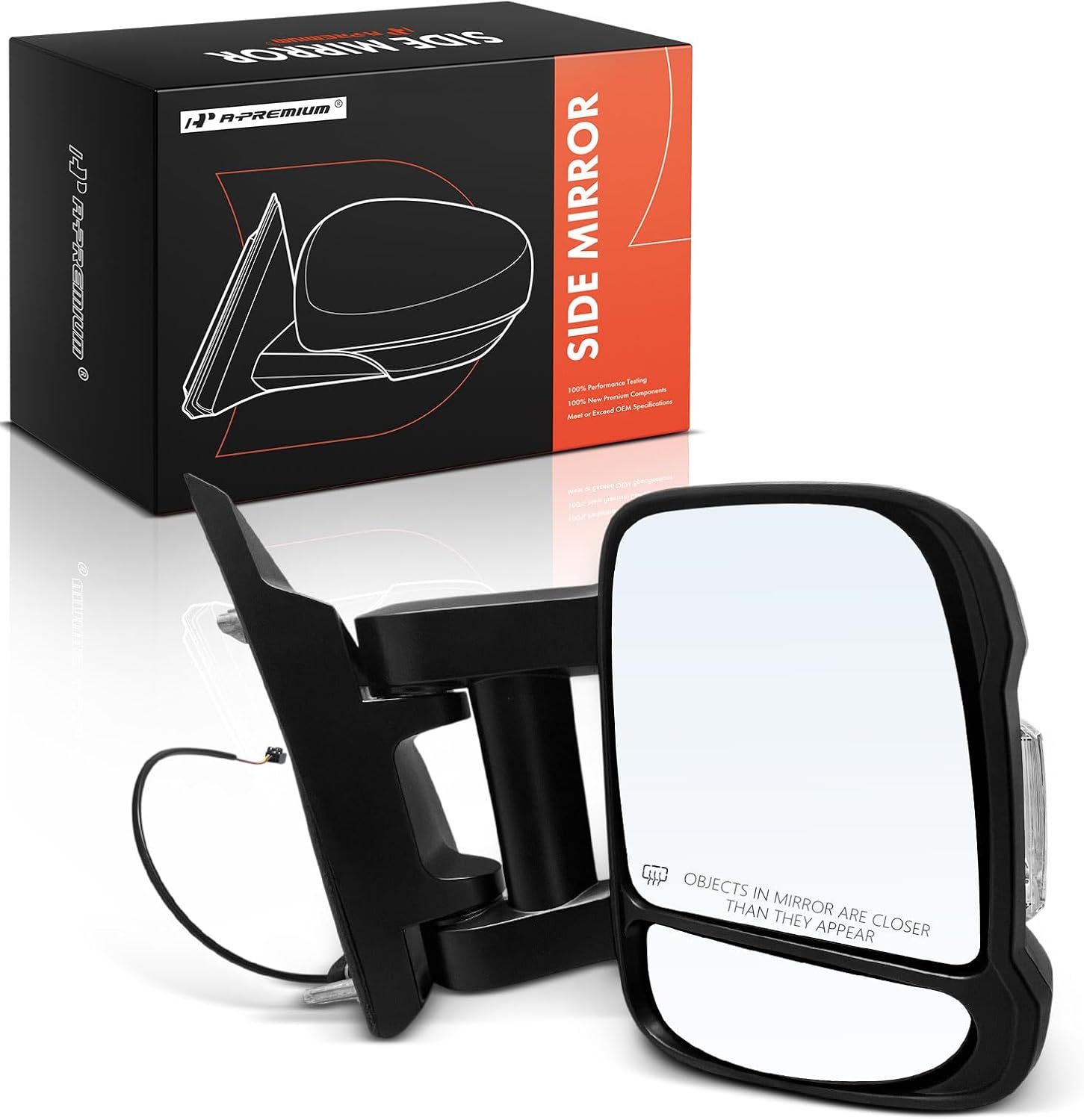 A-Premium Passenger Side Power Door Mirror - Compatible with Ram ProMaster 1500, ProMaster 2500, ProMaster 3500, 2014-2024 - Heated Manual Folding Textured Black Outside Rear View Mirror
