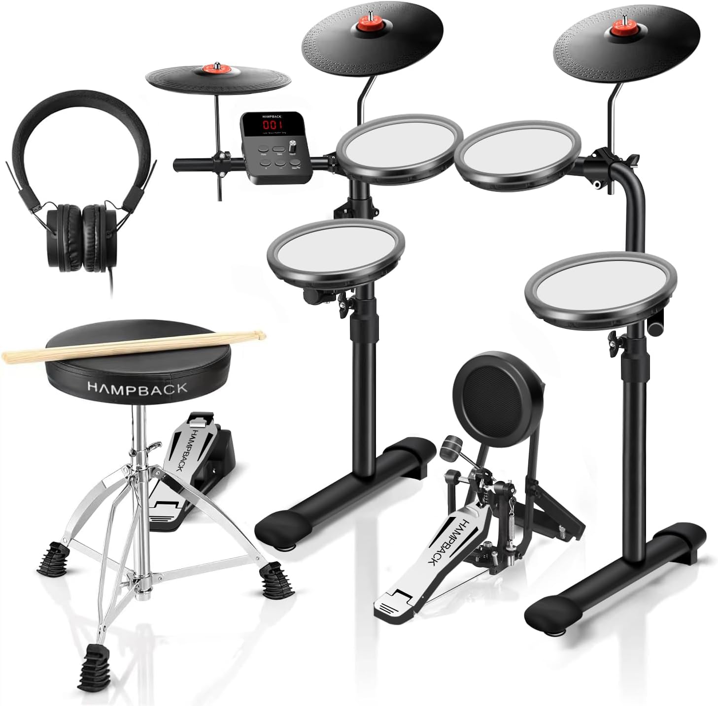 MK-0 PRO Electric Drum Set with 7'' Mesh Drum Pads, 8'' Full Rubber Cymbals, 5'' Bass Drum, 12 Kits and 68 Authentic Sounds, USB MIDI, Throne, Sticks, Headphone, Suitable for Beginners & Kids