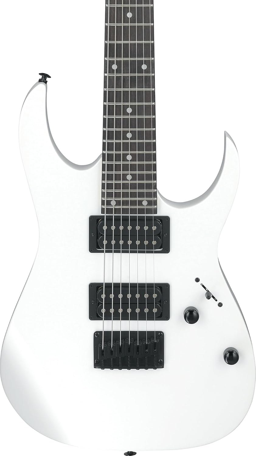 Ibanez GRG7221 RG Gio 7-String Electric Guitar - White Bundle with Gig Bag, Tuner, Strap, Instrument Cable, Austin Bazaar Instructional DVD, and Polishing Cloth