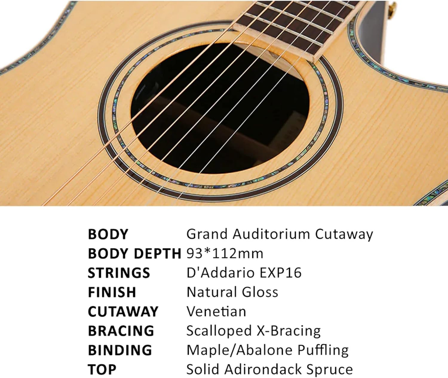 Parkwood GA880 ADK Grand Auditorium Cutaway Semi Acoustic Guitar - Natural