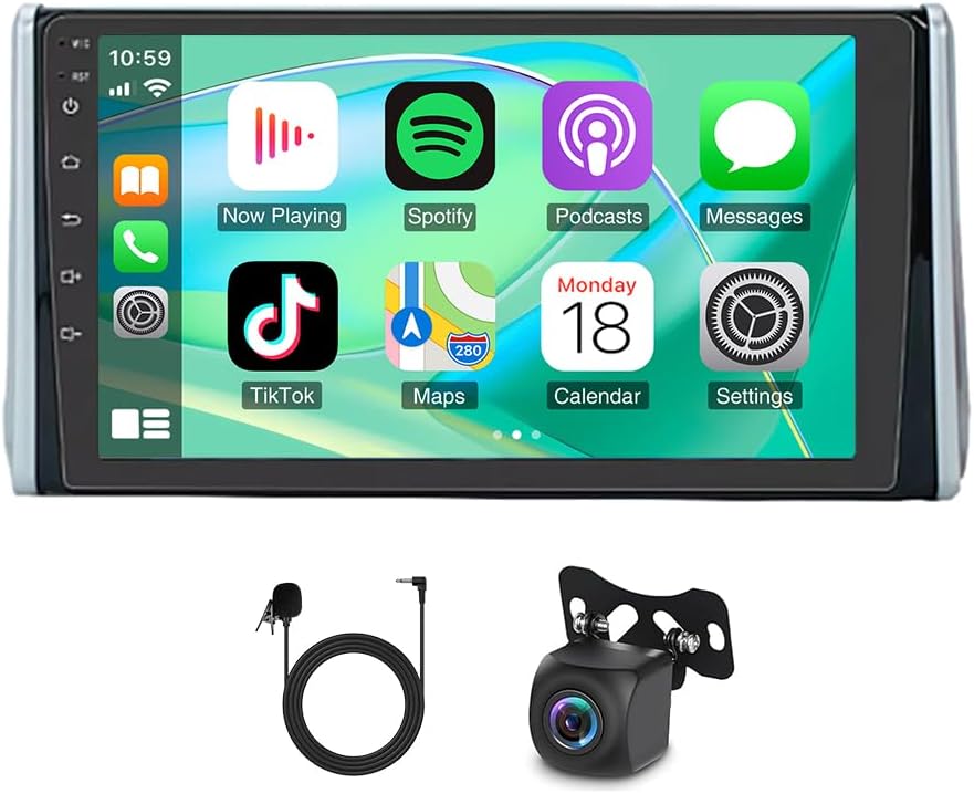 4+64G Android 14 Car Stereo Compatible with Toyota RAV4 2018-2020 Radio Upgrade 10 Inch Touch Screen with Wireless Carplay Android Auto Backup Camera Mirror Link GPS SWC WiFi FM