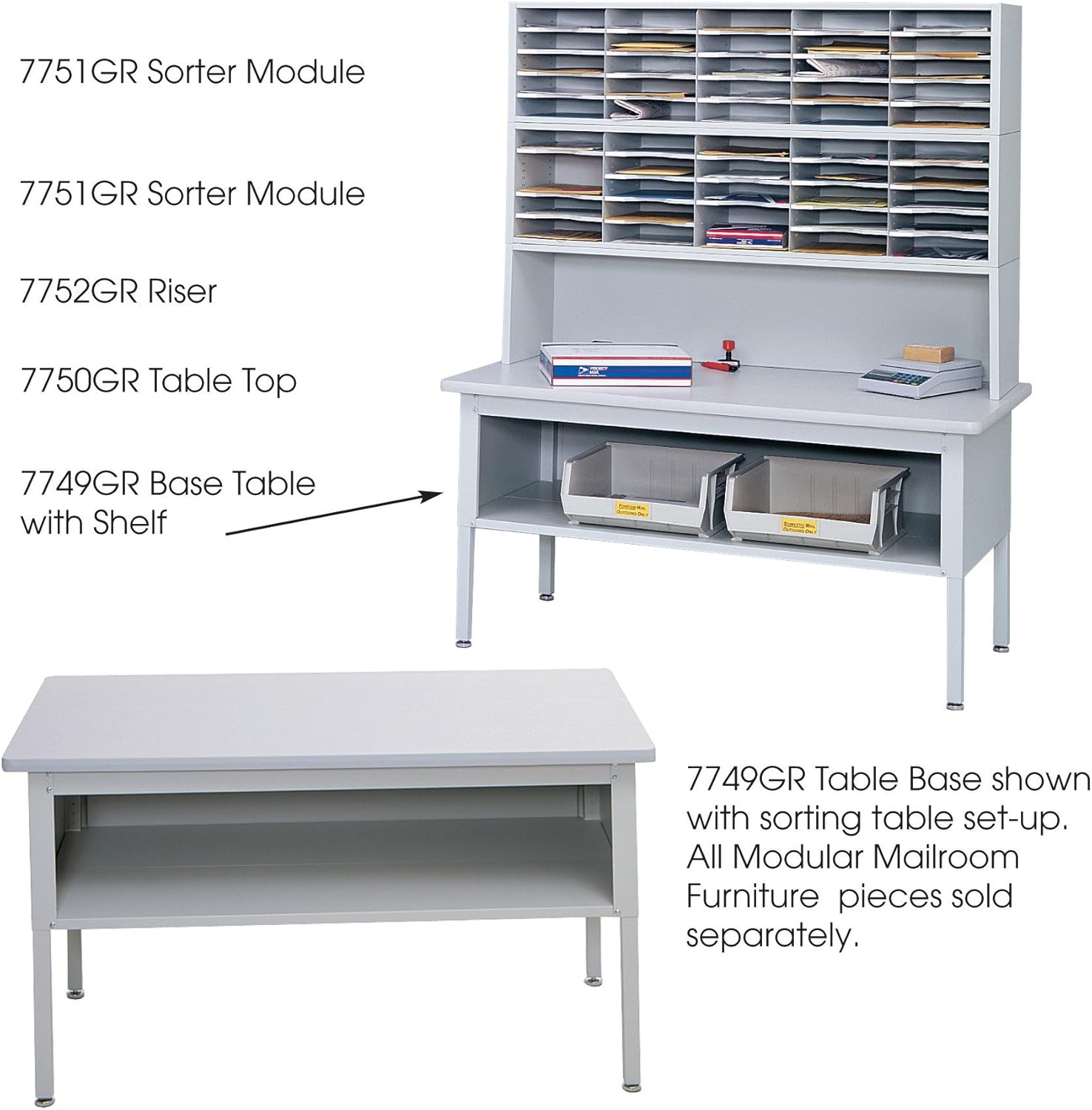 Safco Products 7749GR E-Z Sort Mail Station Sorting Table with Shelf, Gray